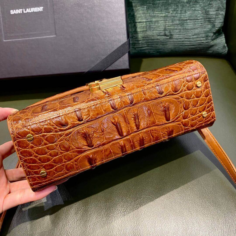Replica Ysl Saint Laurent Cassandra Mini Top Handle Bag In Caiman Embossed Leather 602716 Brown1:1High-quality replica