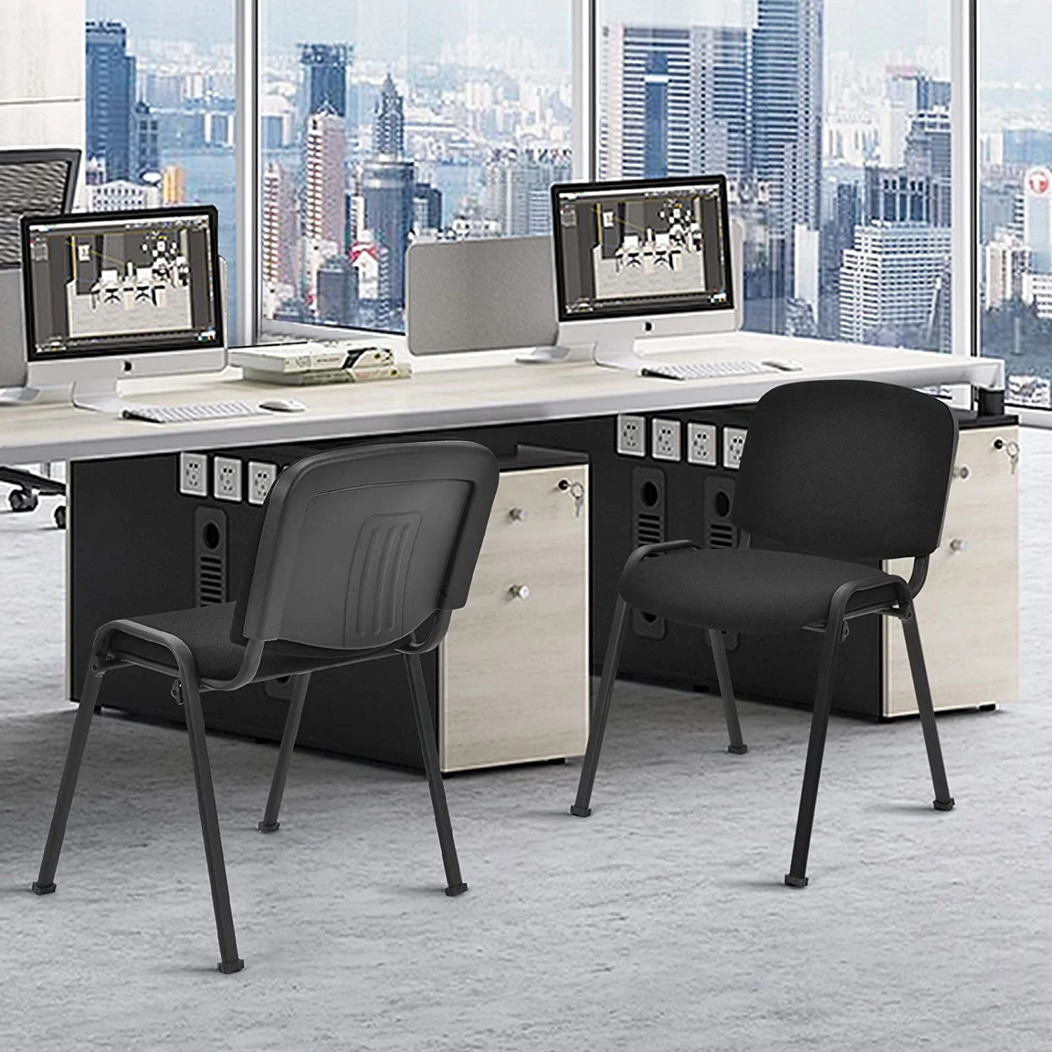 Casart 5 PCS Conference Chair Set W/Steel Frame,Ergonomic Design,Sponge Seat and Back,Stack Chair for Study Waiting Room Guest Reception Room Stackable Office Chairs Furniture Set