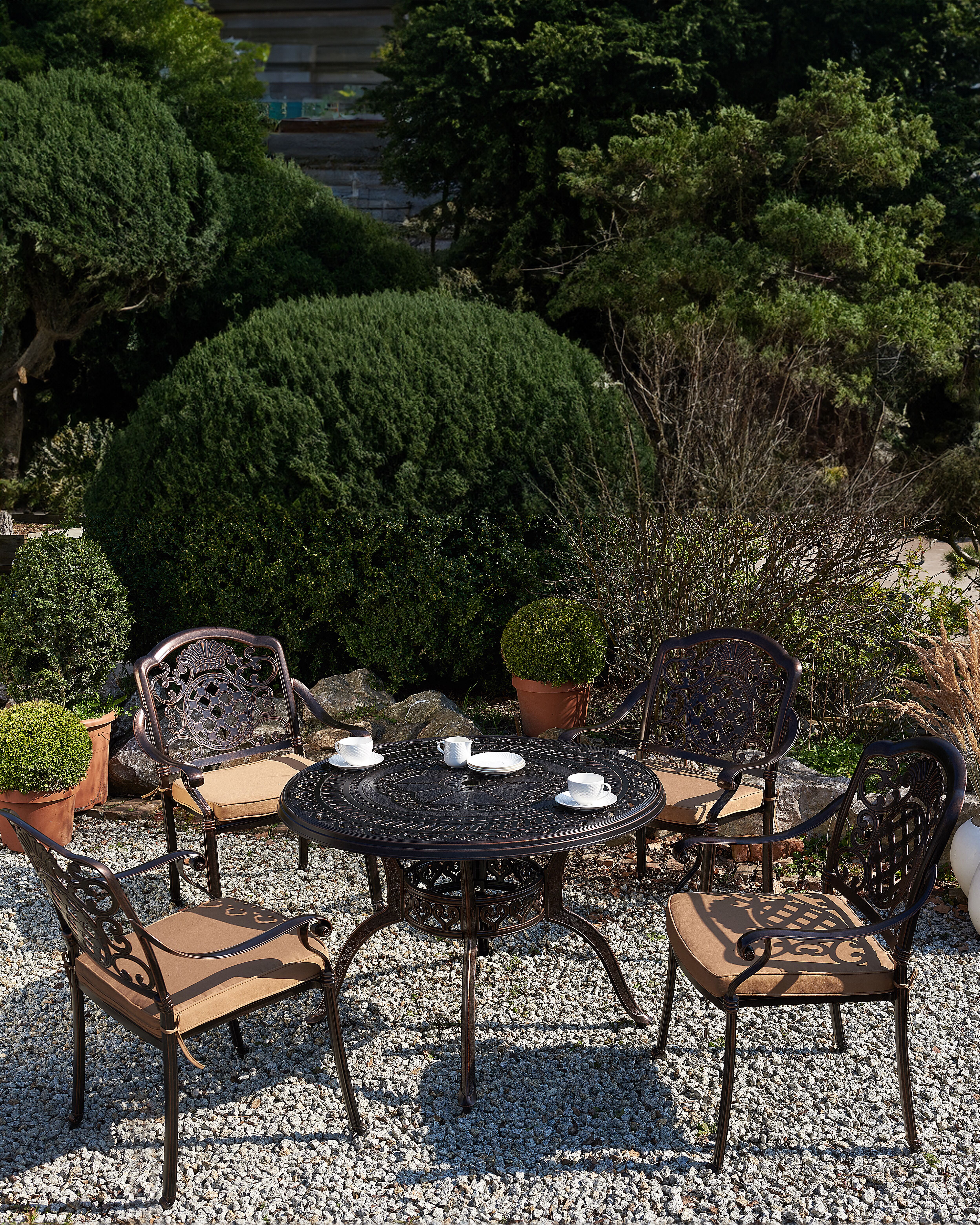 Set of 4 Garden Chairs with Cushions SALENTO Metal Dark Brown