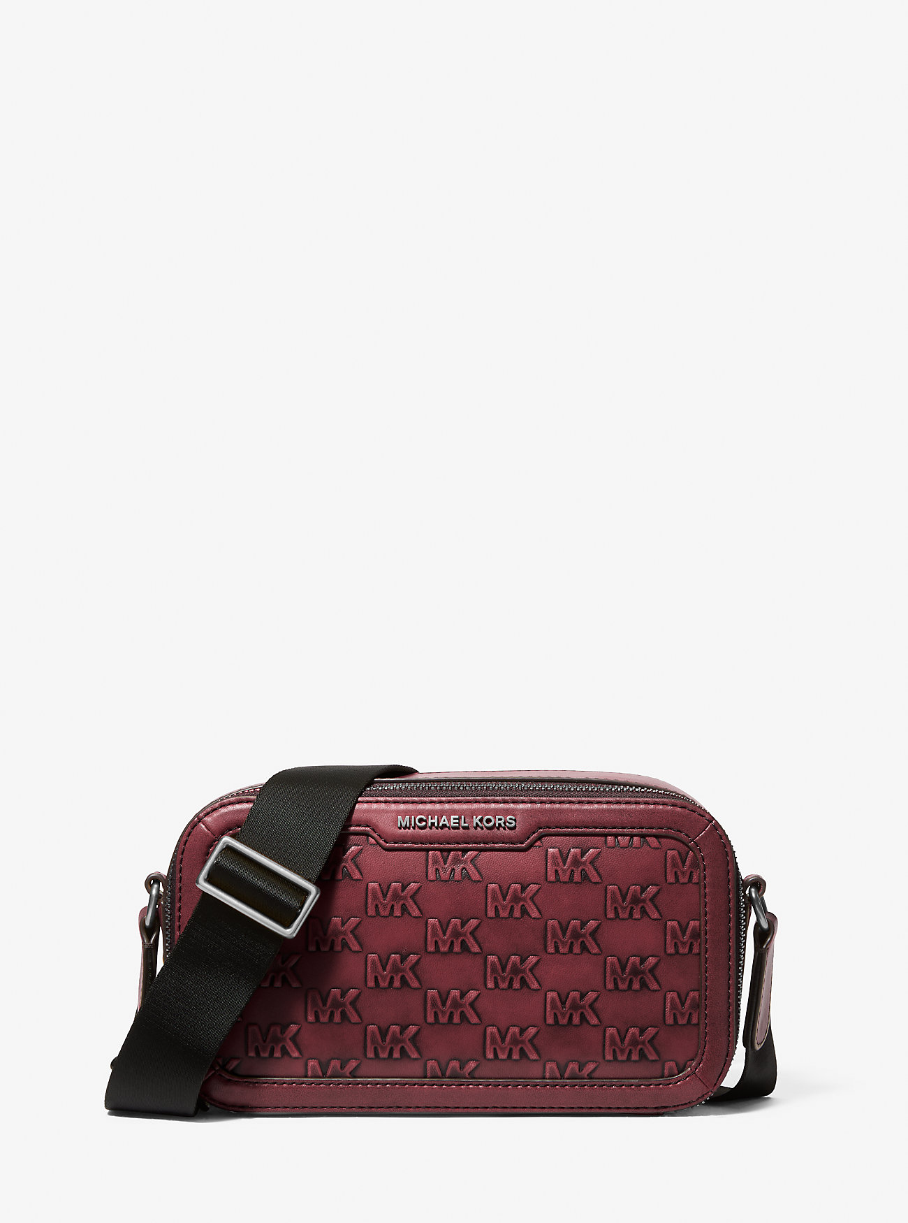 Hudson Logo Embossed Burnished Leather Crossbody Bag