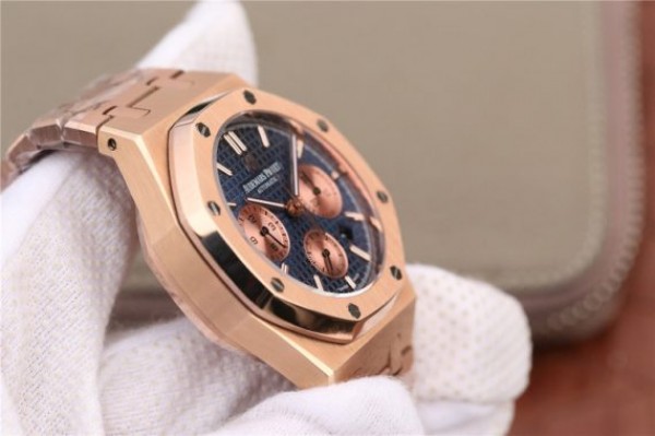 Replica Audemars Piguet Royal Oak Chronograph RG JHF Blue/RG Dial RG Bracelet A7750 - Top club