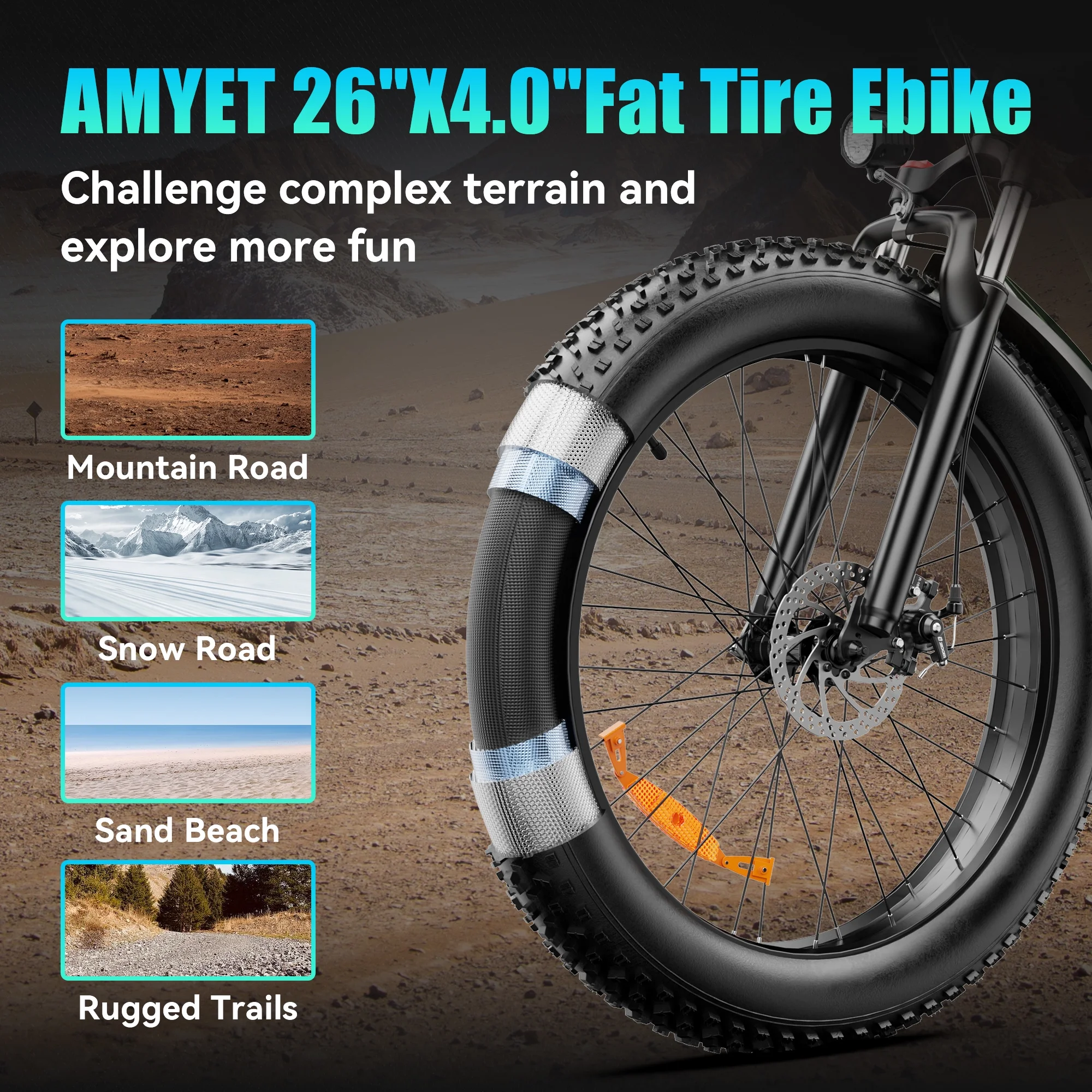 AMYET EB26 Electric Bike for Adults, 26*4.0 Fat Tire E-Mountain Bicycle,Peak 1500W Motor 48V 15Ah 7-Speed Ebike UL2849 - Image 35