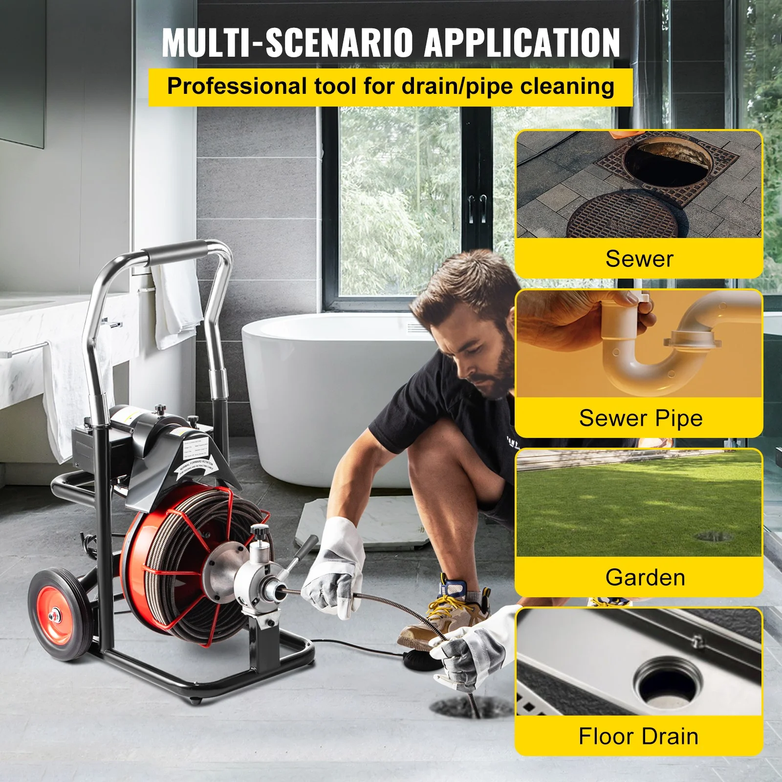 BENTISM Drain Cleaner Machine 100 ft x 1/2 in Drain Cleaning Machines 550W Electric Drain Auger 1700 r/min for 2
