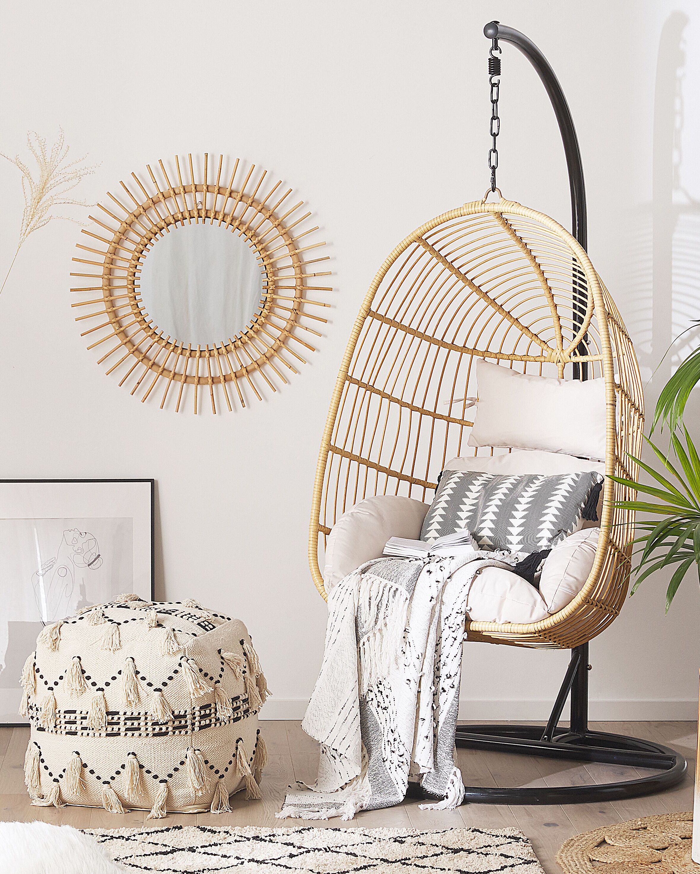 Hanging Chair with Stand CASOLI PE Rattan Natural