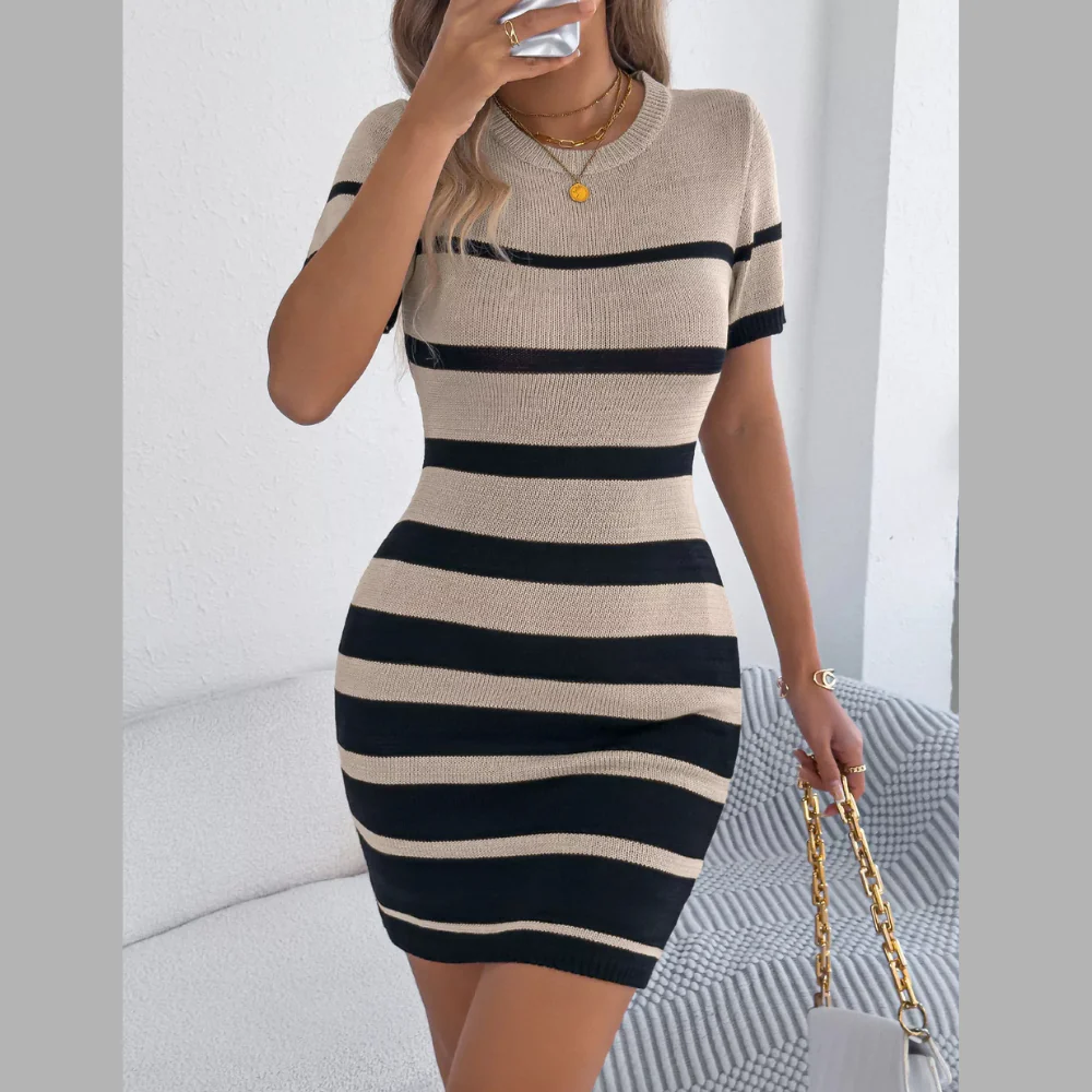 Striped Bodycon Knit Mini Dress - ZKZOOK