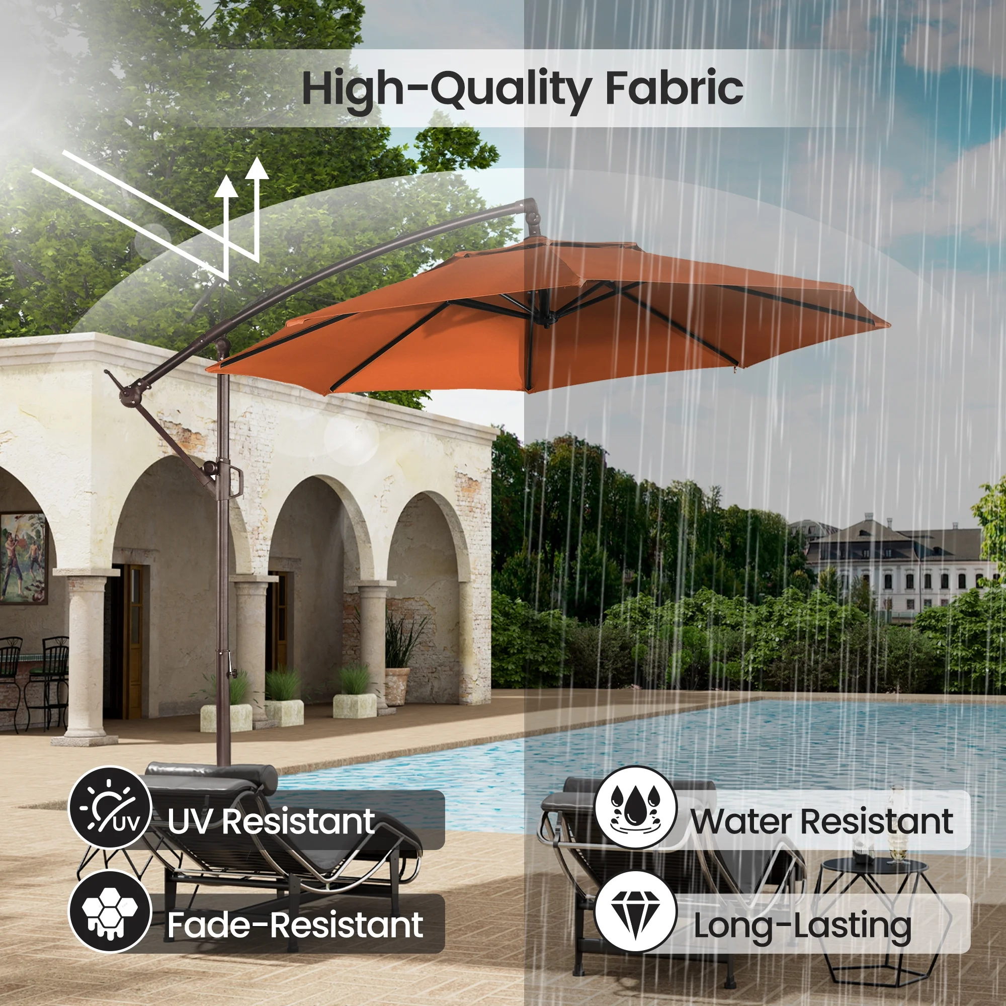 Mondawe 10ft Solar Lights Offset Cantilever Patio Umbrella - with Light, LED Lighted Offset Hanging Patio Outdoor Market Umbrella UPF50+ UV Protection with Crank,Navy Blue - Image 25