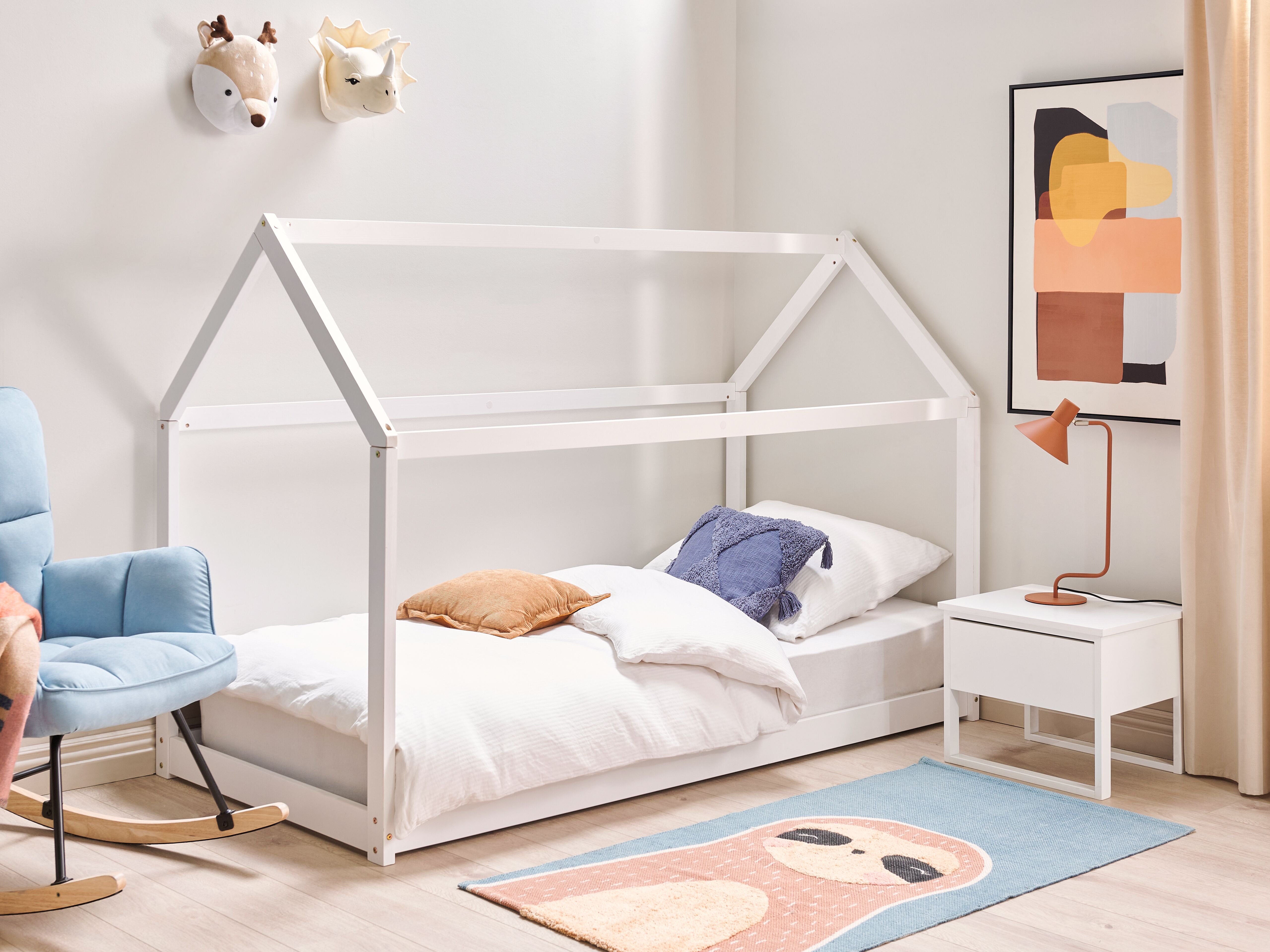 Kids Bed House Pine Wood TOSSE 90 x 200 cm (EU Single) White