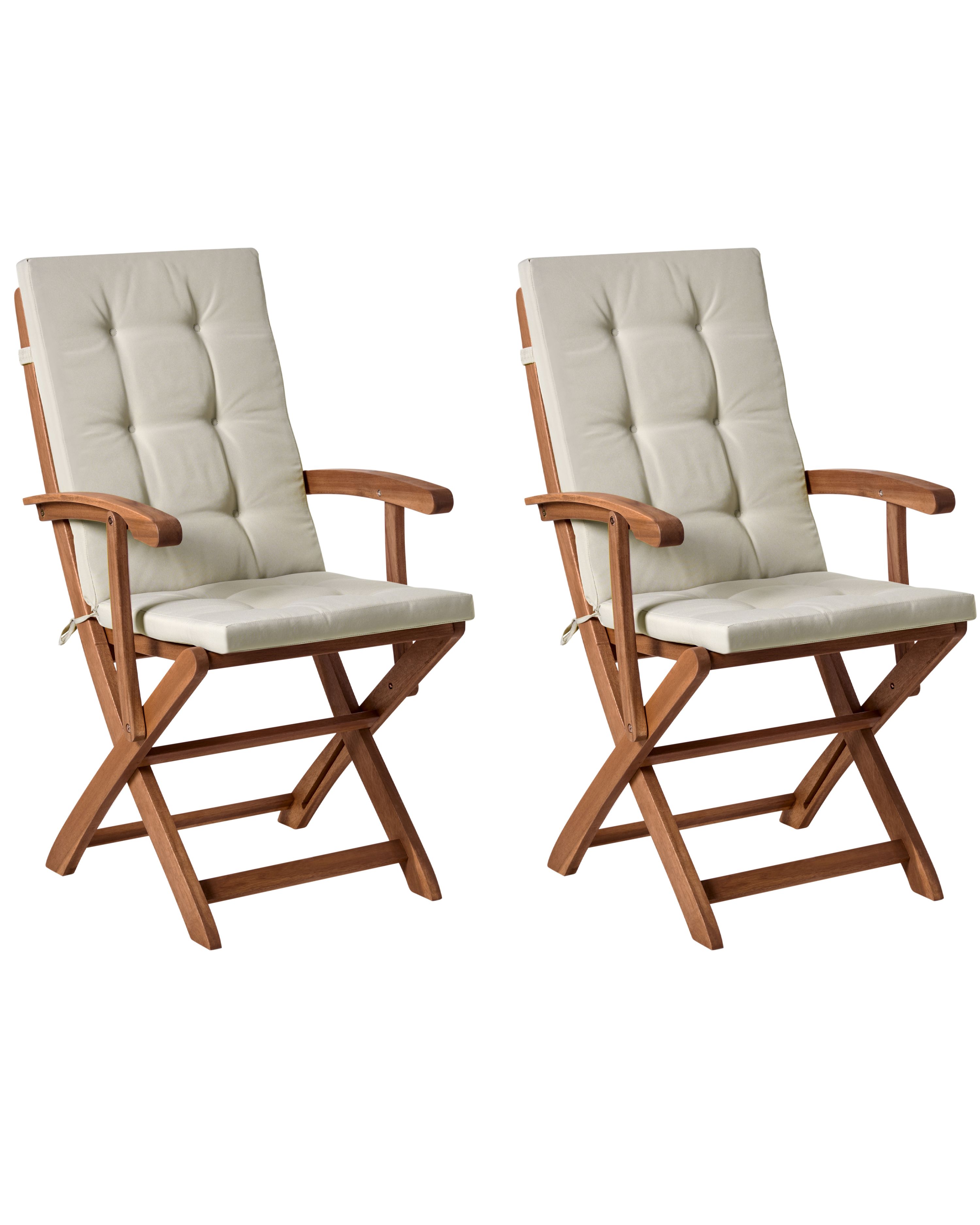 Set of 2 Garden Chairs with Cushions MAUI PREMIUM Acacia Wood Taupe
