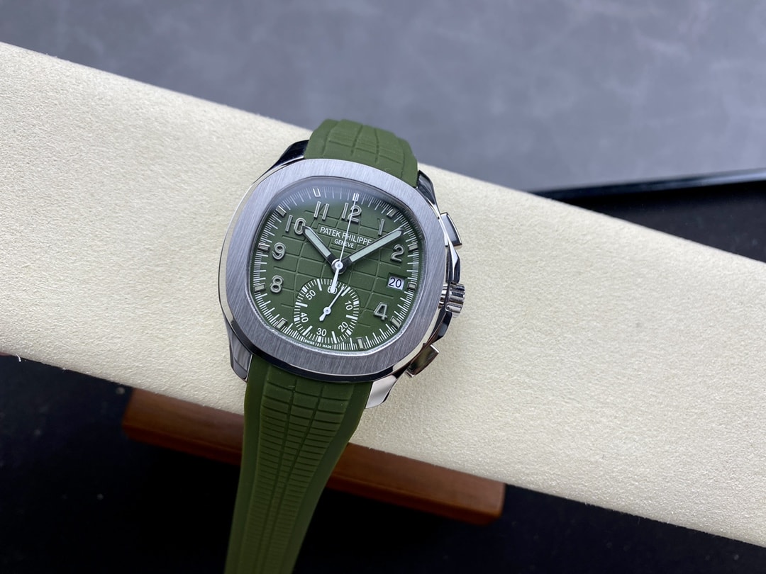 Fake Patek Philippe Replica Watch Aquanaut Chronograph White Gold Khaki Green Dial 5968G-010 GRF(1:1 replica) - Elite Watch Atelier