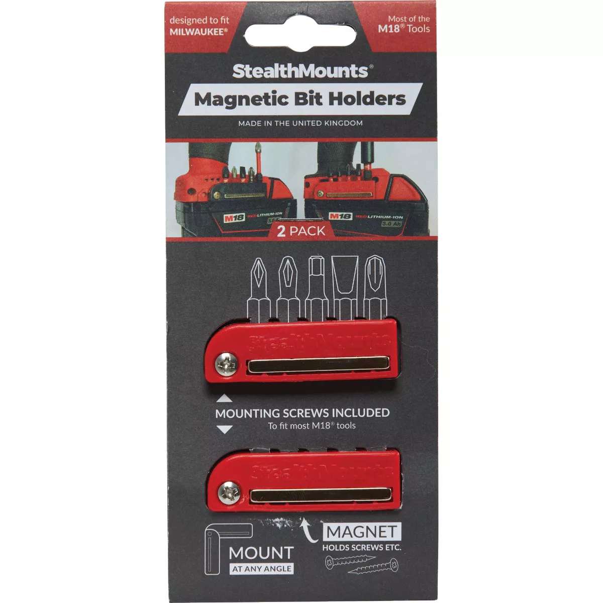 StealthMounts Magnetic Bit Holders for Milwaukee M18 (2-Pack)