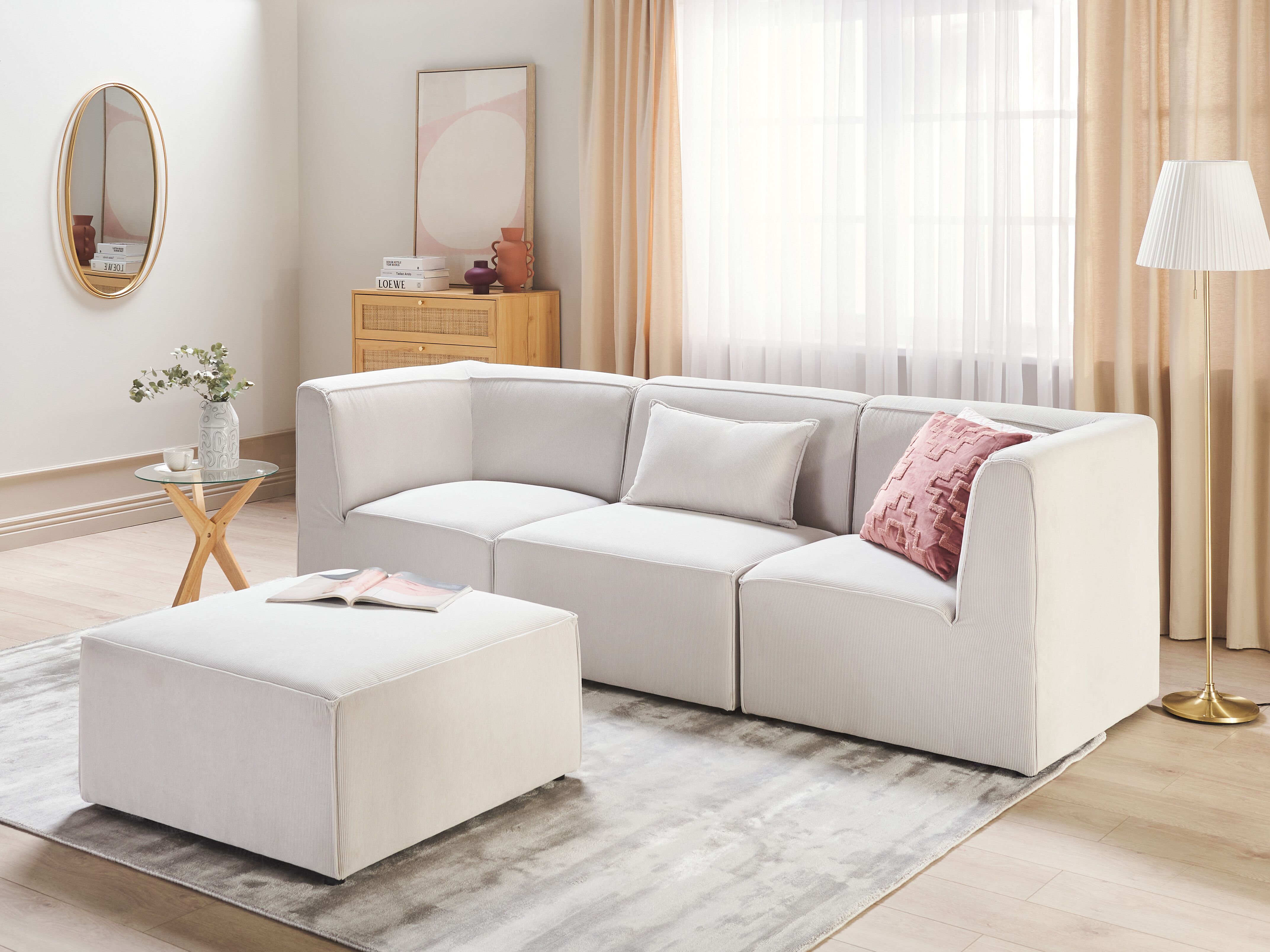 Modular Sofa 3 Seater LEMVIG Corduroy Off-White with Ottoman