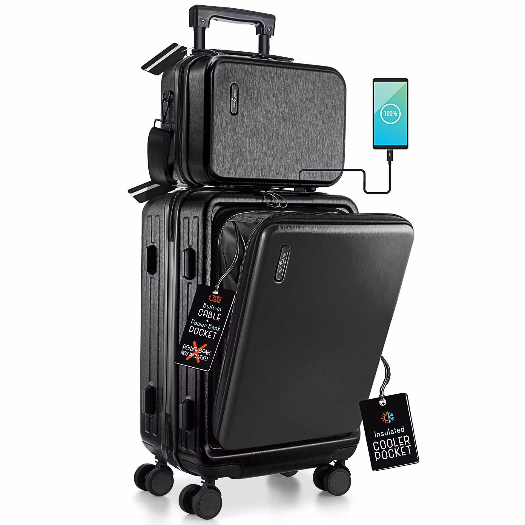 Virtu 4 Piece Hardshell Exapandable Luggage Set, Spinner Luggage Suitcase Set, Navy Blue - Image 3