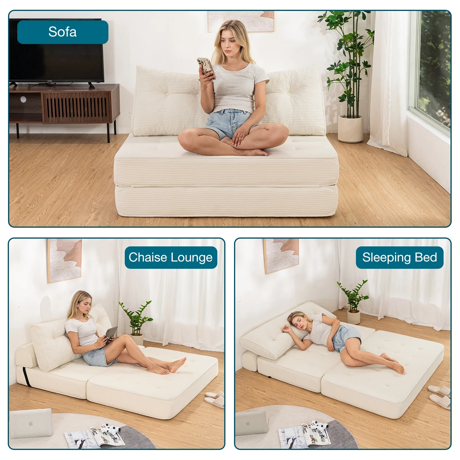 Hommpa Folding Sofa Bed Foldable Couch Bed Convertible Futon Chair with High Density Foam Filling with Pillow for Adult,Comfort chair bed for Living Room Bedroom,Gray,Single - Image 14