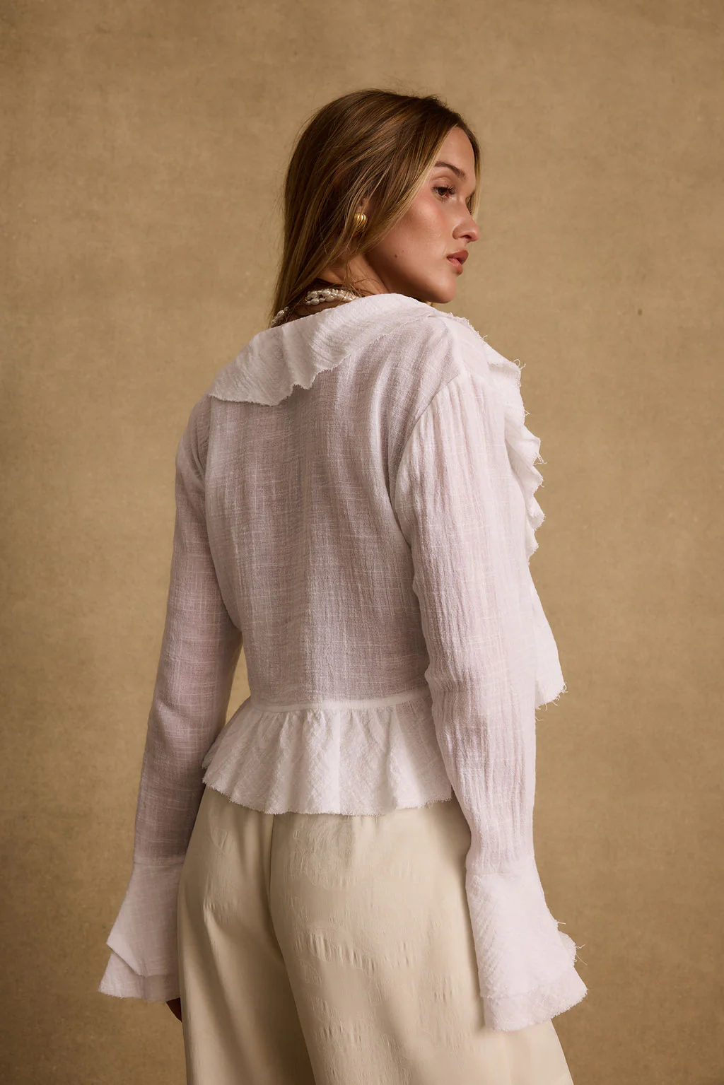 Guilliana White Ruffle Blouse