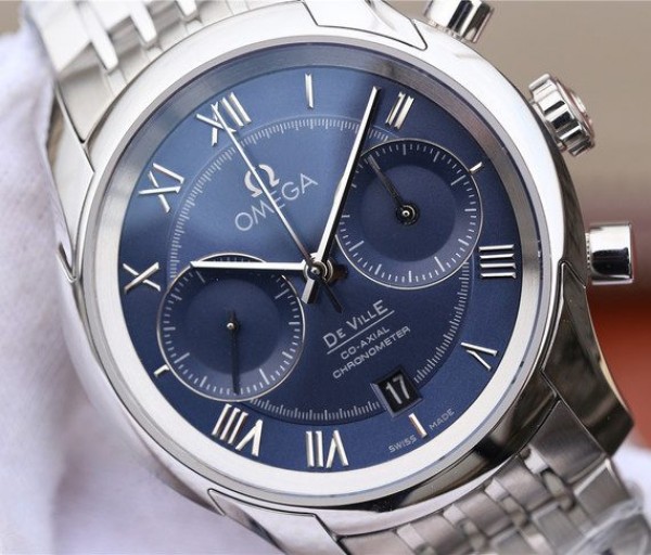 Replica Omega OMF De Ville Chronograph 42mm Blue Dial SS Bracelet A9300 - Top club