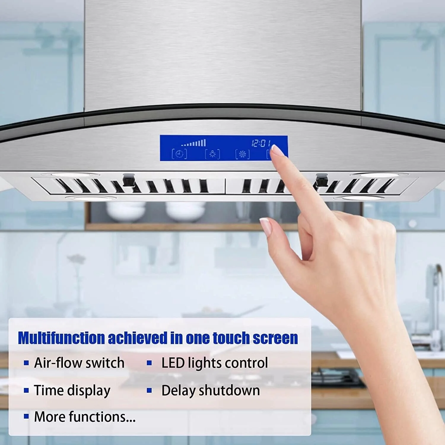 Joeaonz 30-Inch Island Range Hood 900CFM Stainless Steel with Glass Touch Control and Permanent Reusable Filters