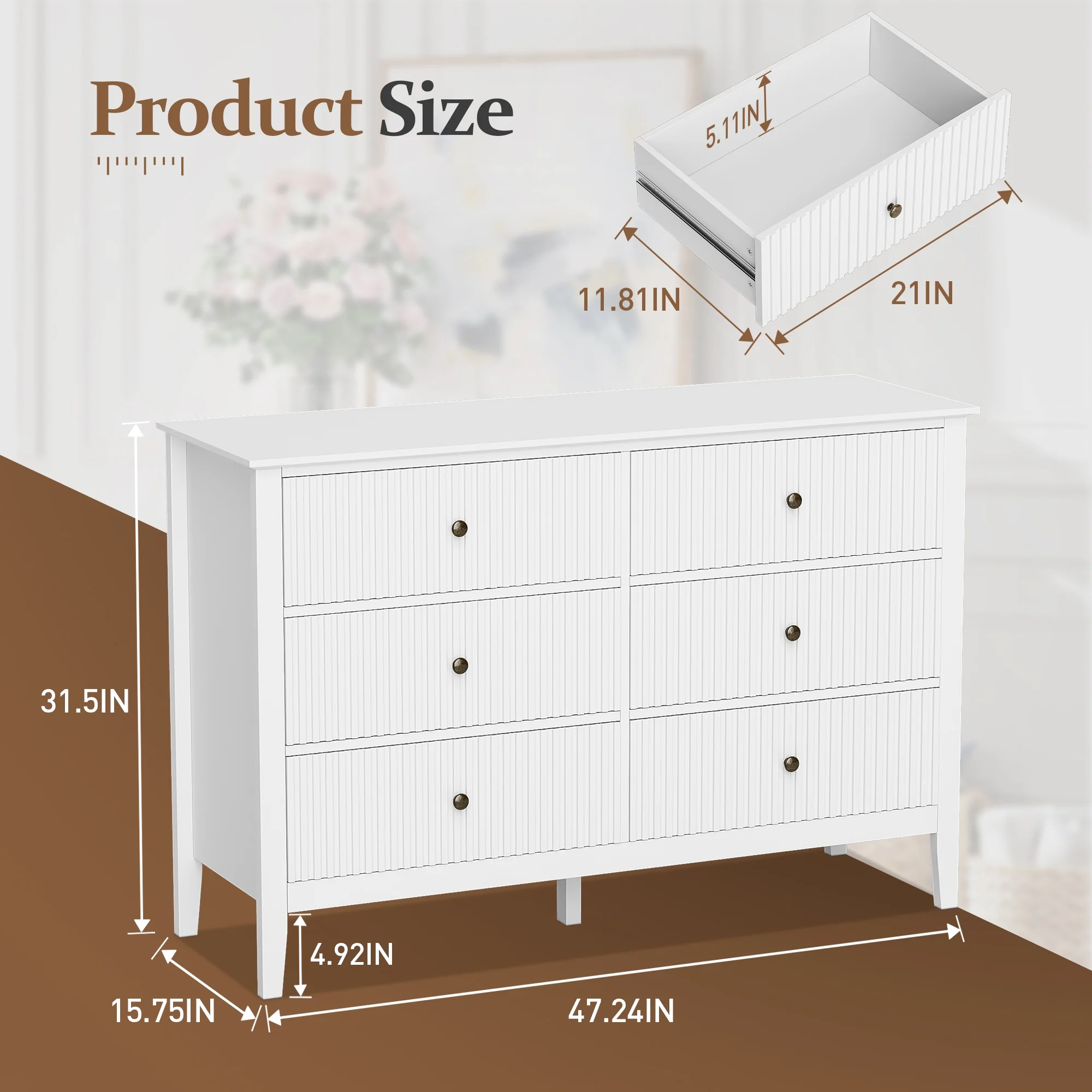 May Color Large White 3 Drawer Dresser Set of 2 with Fluted Panel, Modern Chest of Drawers with Silent Slide Drawers, Wood Accent Nightstand with Storage for Bedroom Living Room, Hallway - Image 116