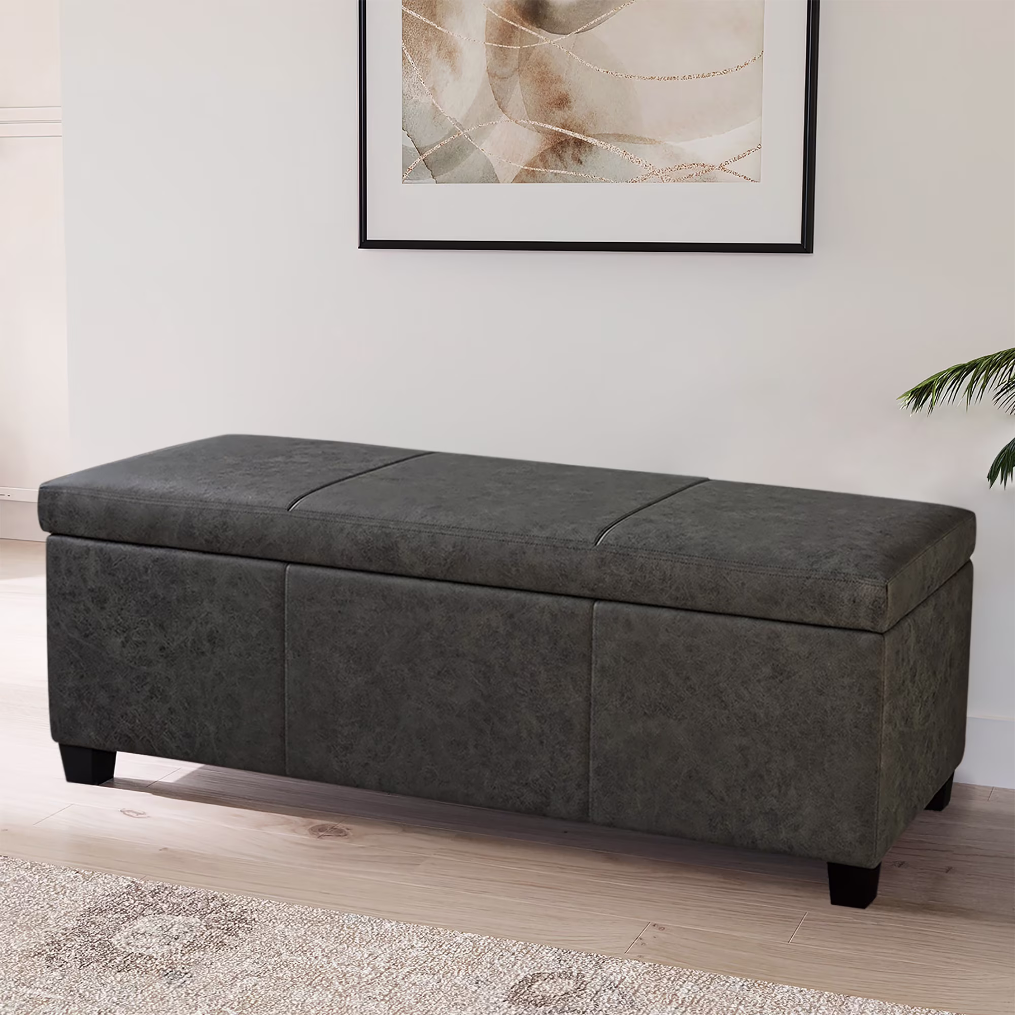 BELLEZE Storage Ottoman Bench Footstool - Amherst (Beige) - Image 9
