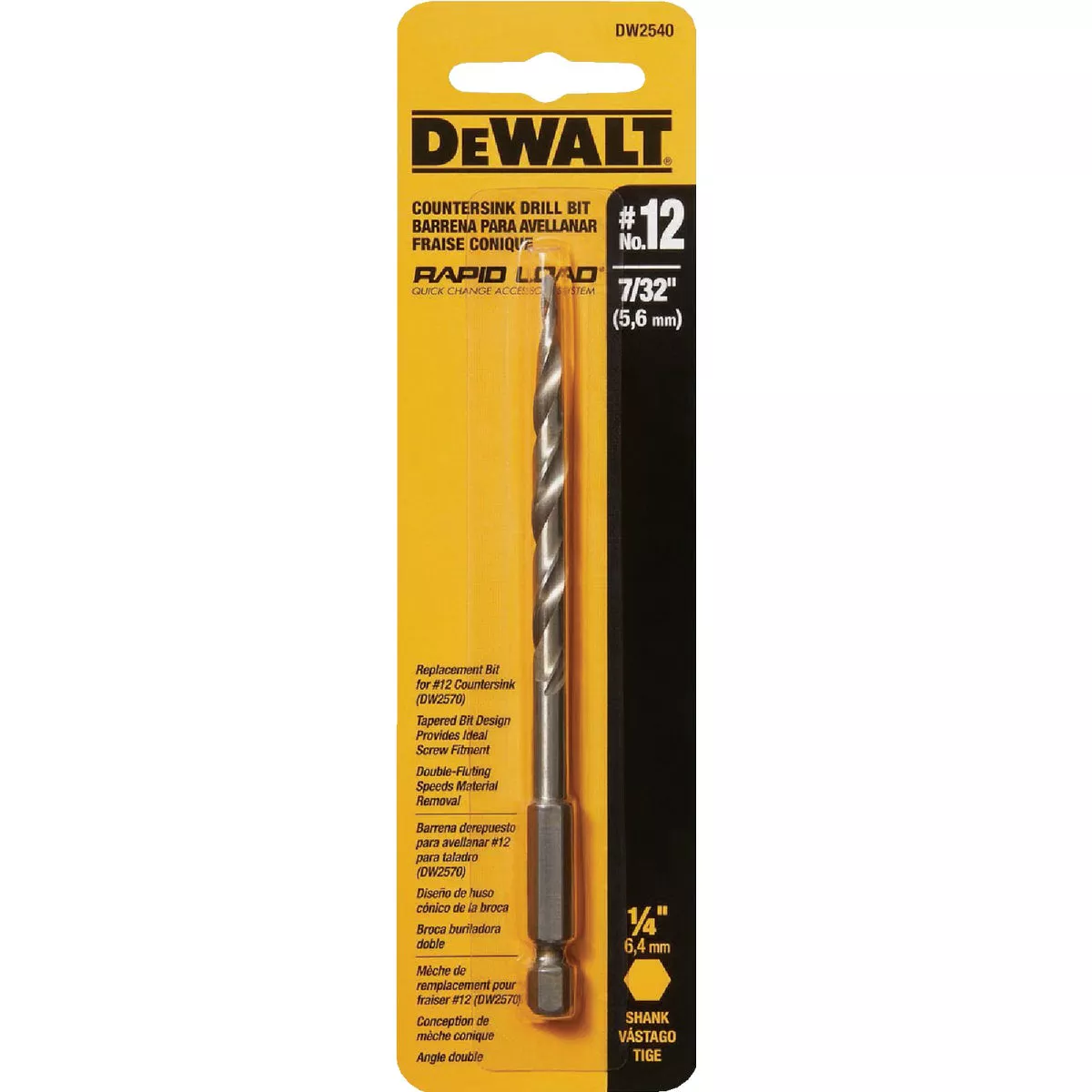 DEWALT Rapid Load #12 7/32 In. High-Speed Countersink Bit