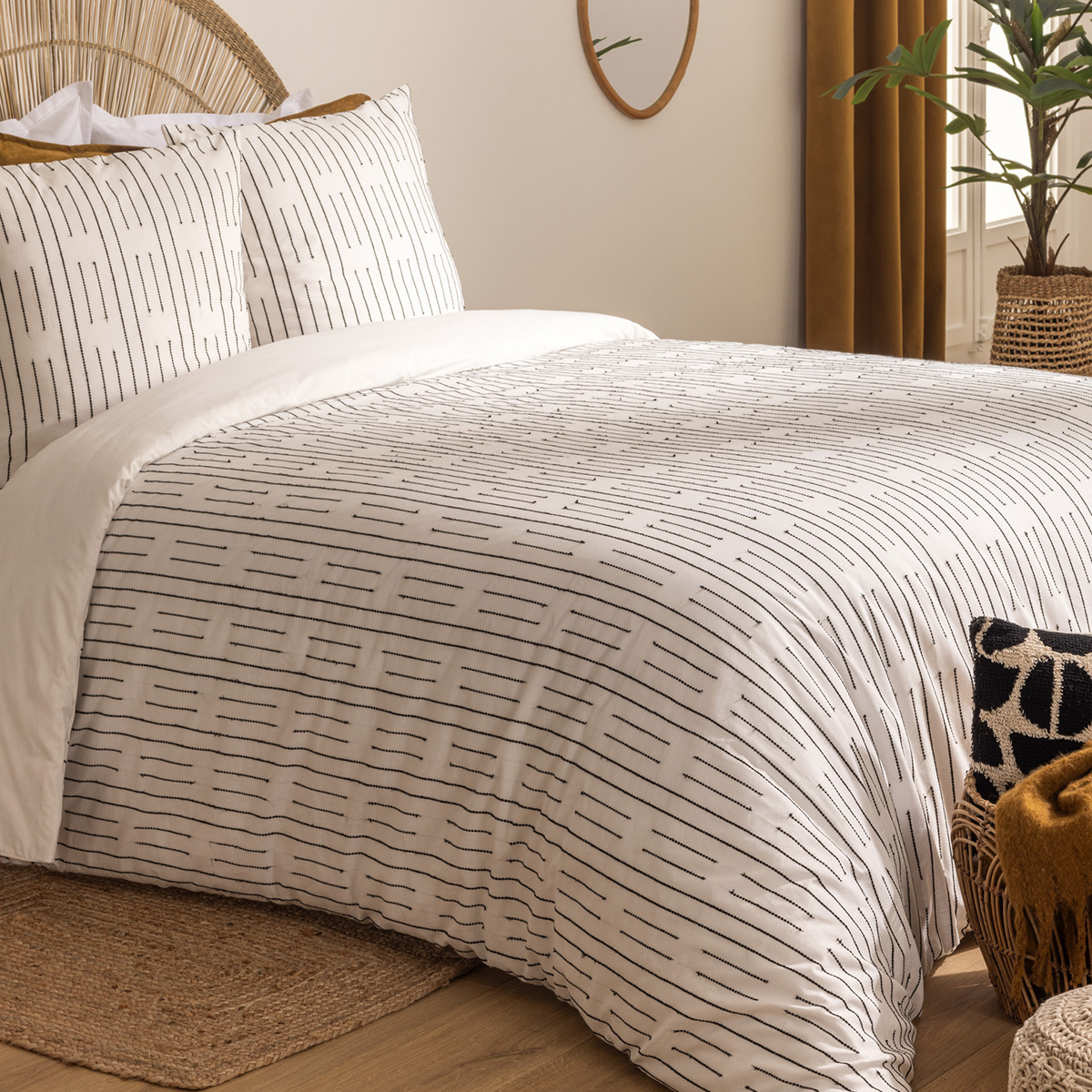 Bed linen set "Kain" Cotton, White/Black, 260x240 cm
