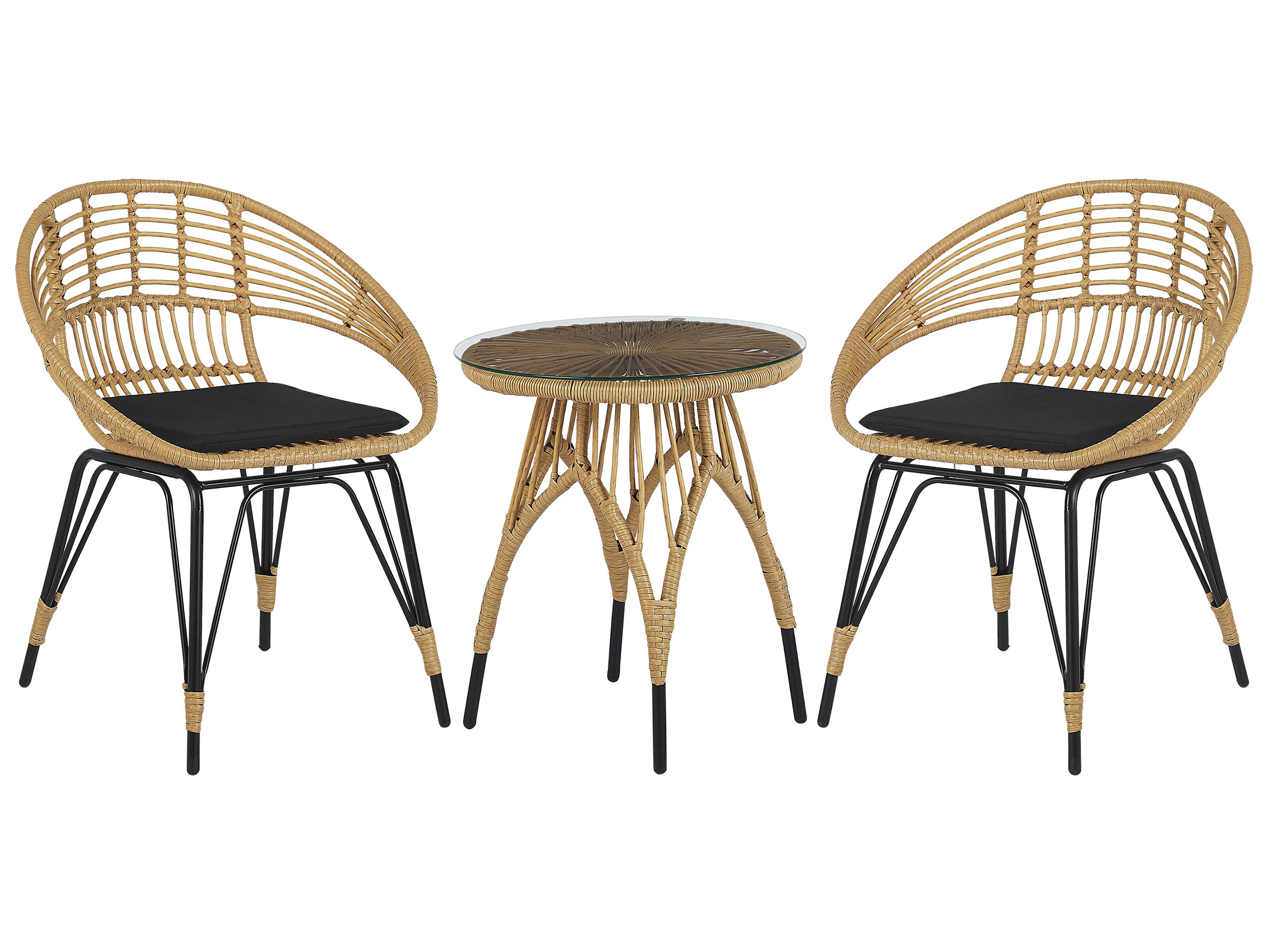 Bistro Set with Cushions PELLARO PE Rattan Black