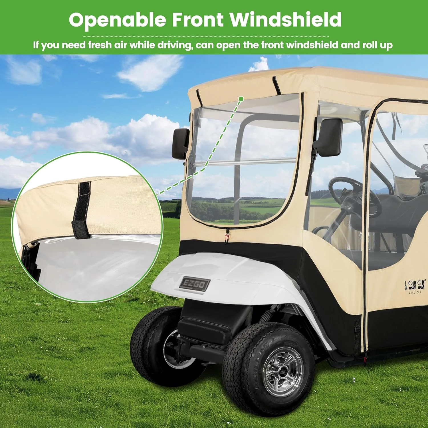 10L0L 2 Passenger Golf Cart Enclosures Fit EZGO TXT RXV, Waterproof Driving Cover Black Golf Cart Accessories - Image 9