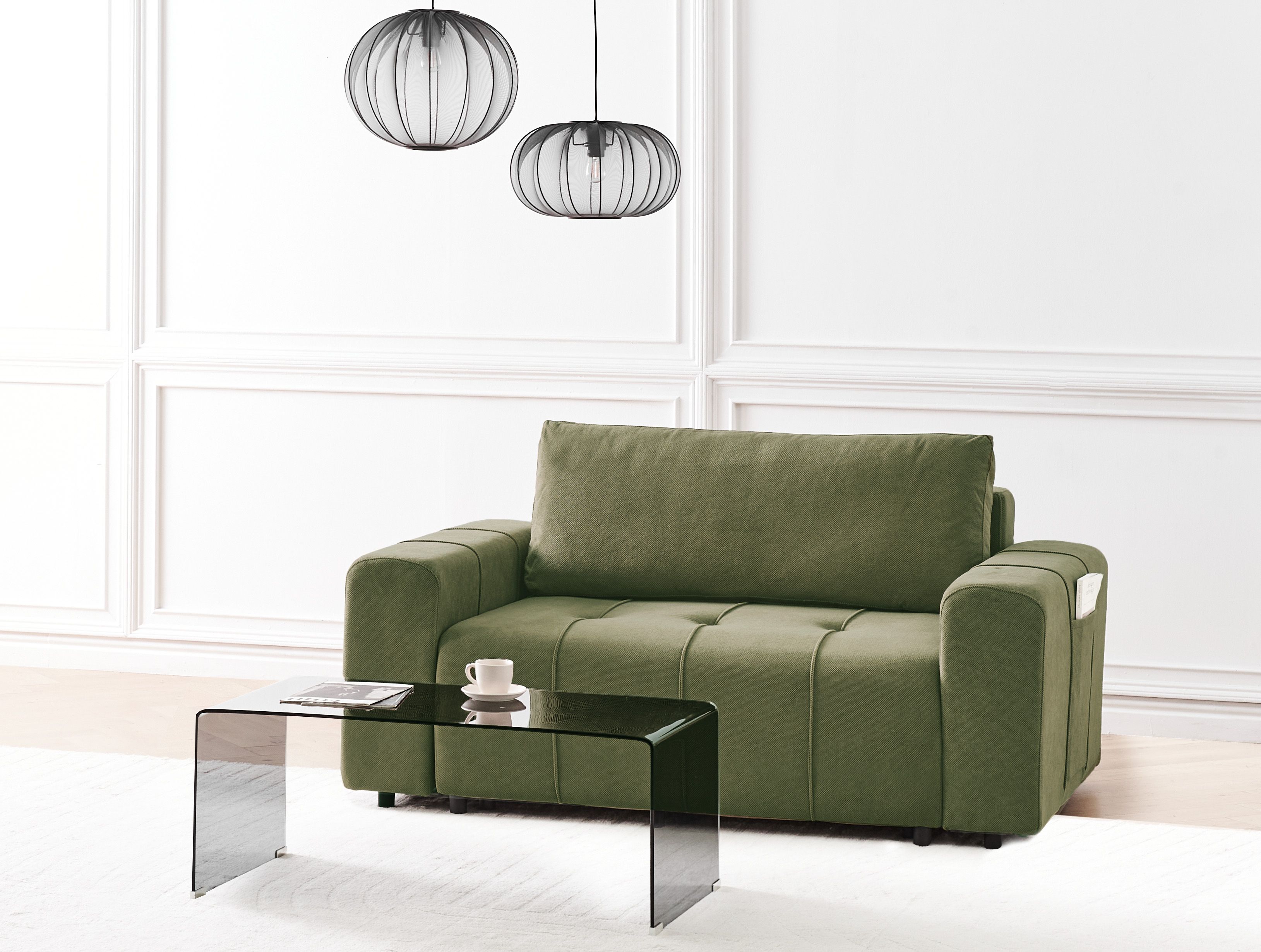 Sofa Bed 2 Seater INNVIK Fabric Green with Storage