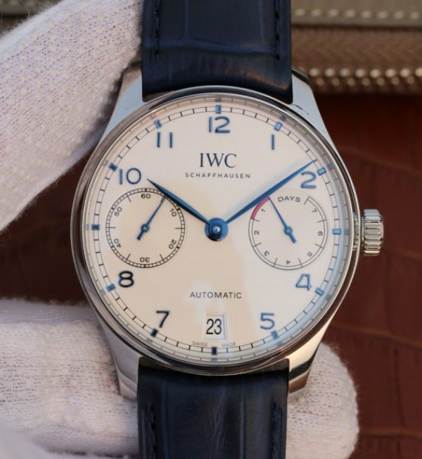 Replica IWC ZF Portuguese IW500705 White Dial Blue Markers Leather Strap V3 - Top club