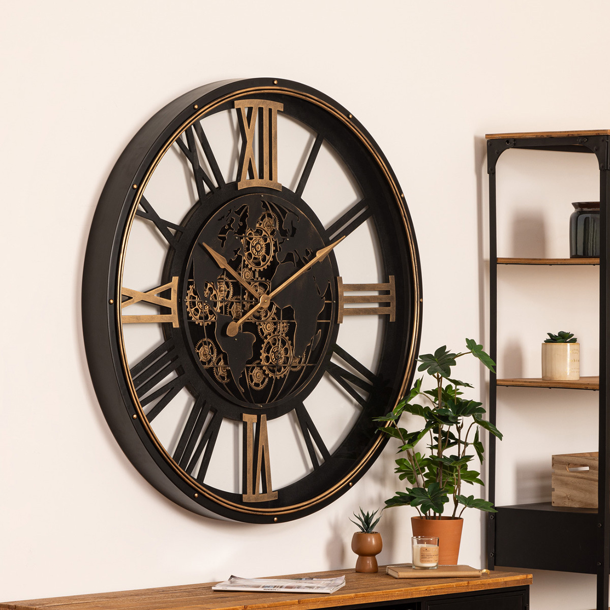 Mechanical clock "Clark" Black metal, D.110 cm