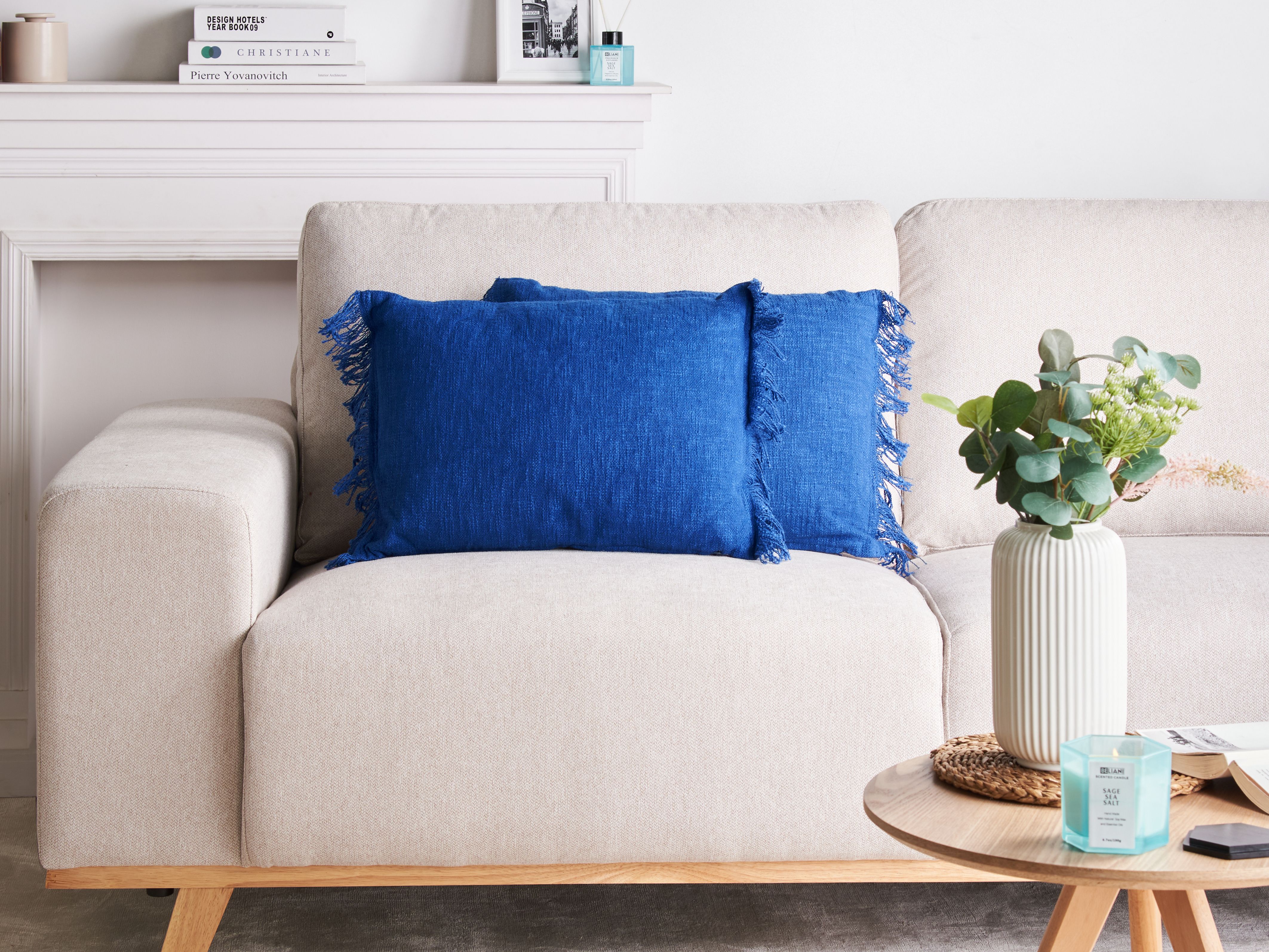 Set of 2 Decorative Cushions MABA Cotton 50 x 35 cm Navy Blue Solid