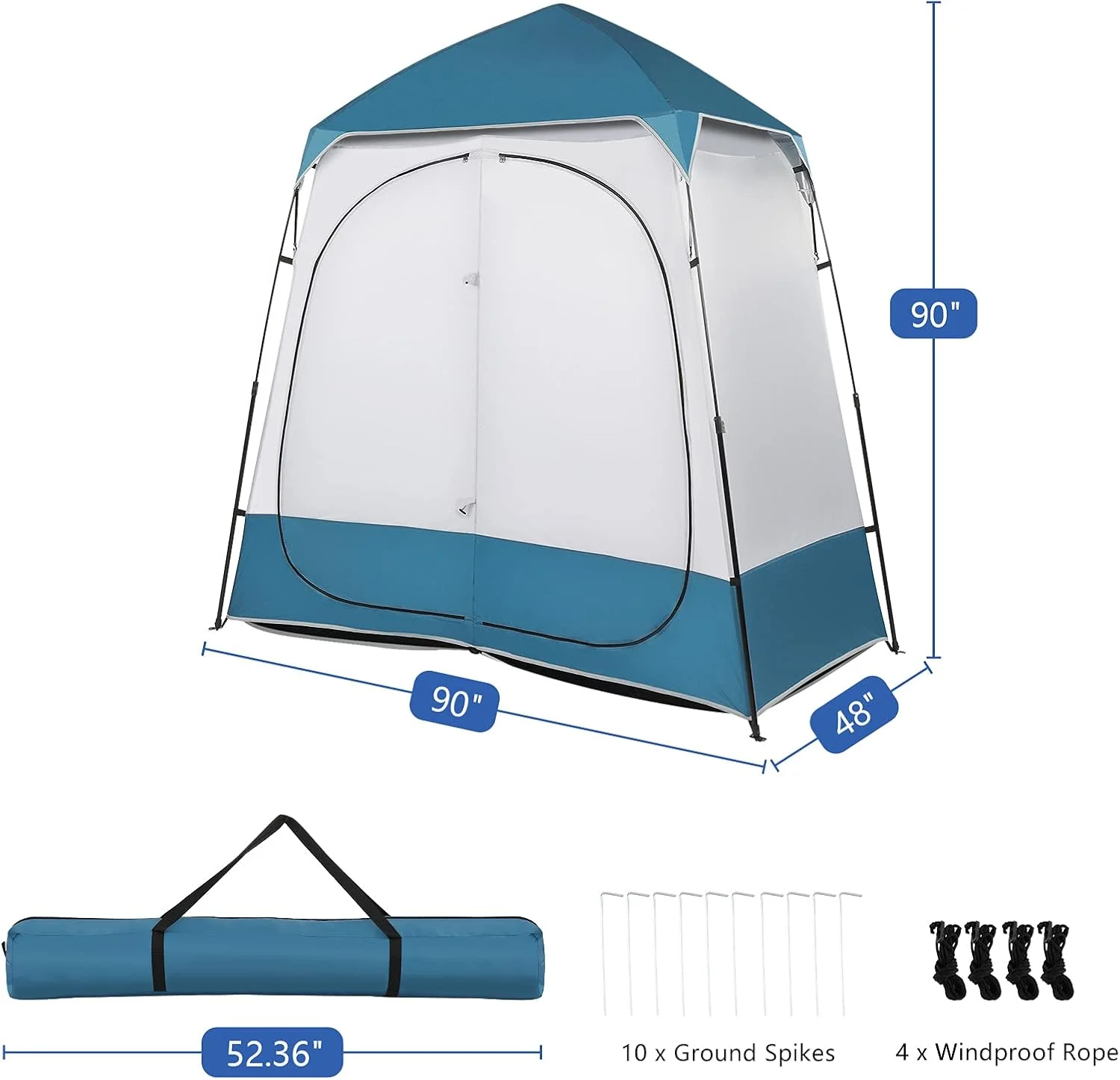 JWRWEF Oversized 2-Room Shower Tent �C 7.5FT Extra-Wide Pop-Up Privacy Shelter, 5000mm Waterproof & Windproof Changing Room for Camping, Dressing, Toilet, Bathroom