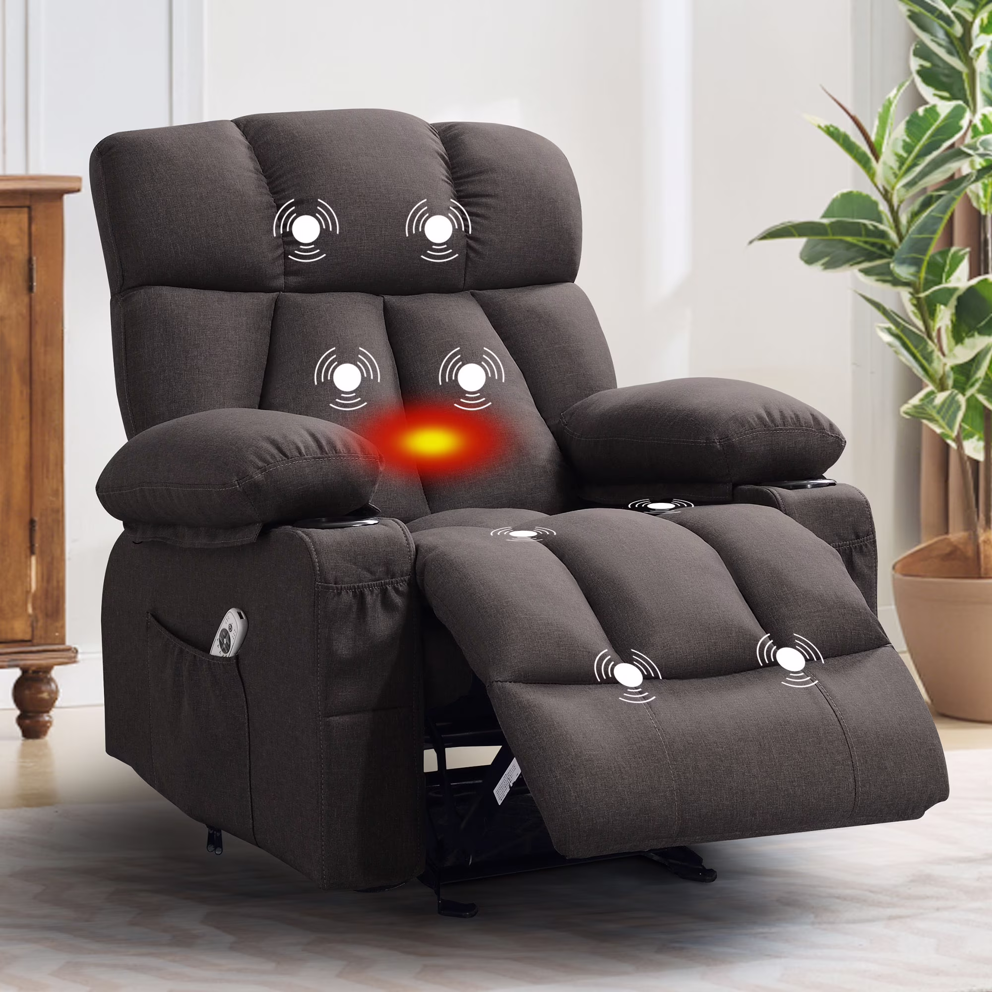 JONPONY Manual Recliner Chair with Heat Therapy and Massage Function, Heavy Duty Reclining Mechanism Massage Chair, Elderly Single Rocker Sofa with Cup Holders for Bedroom Home Theater,Grey - Image 19