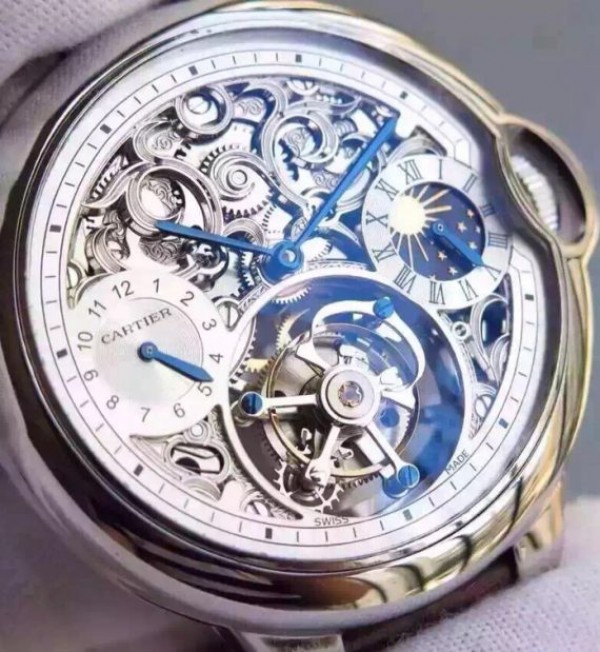 Replica Cartier Ballon Bleu Skeleton Tourbillon White Dial Brown Leather Strap - Top club