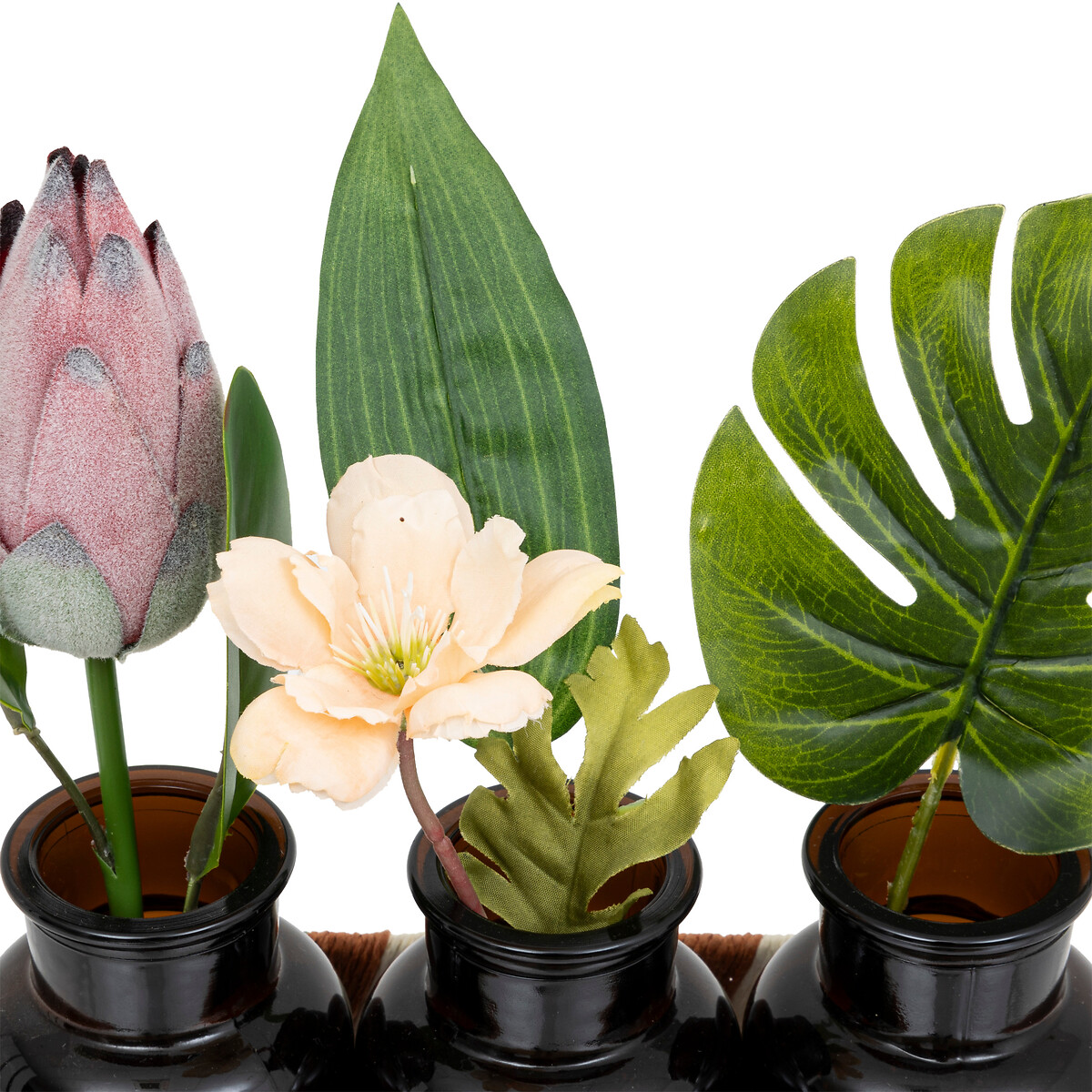 Set of 3 "Koni" single flower vases Green and orange, H.26 cm