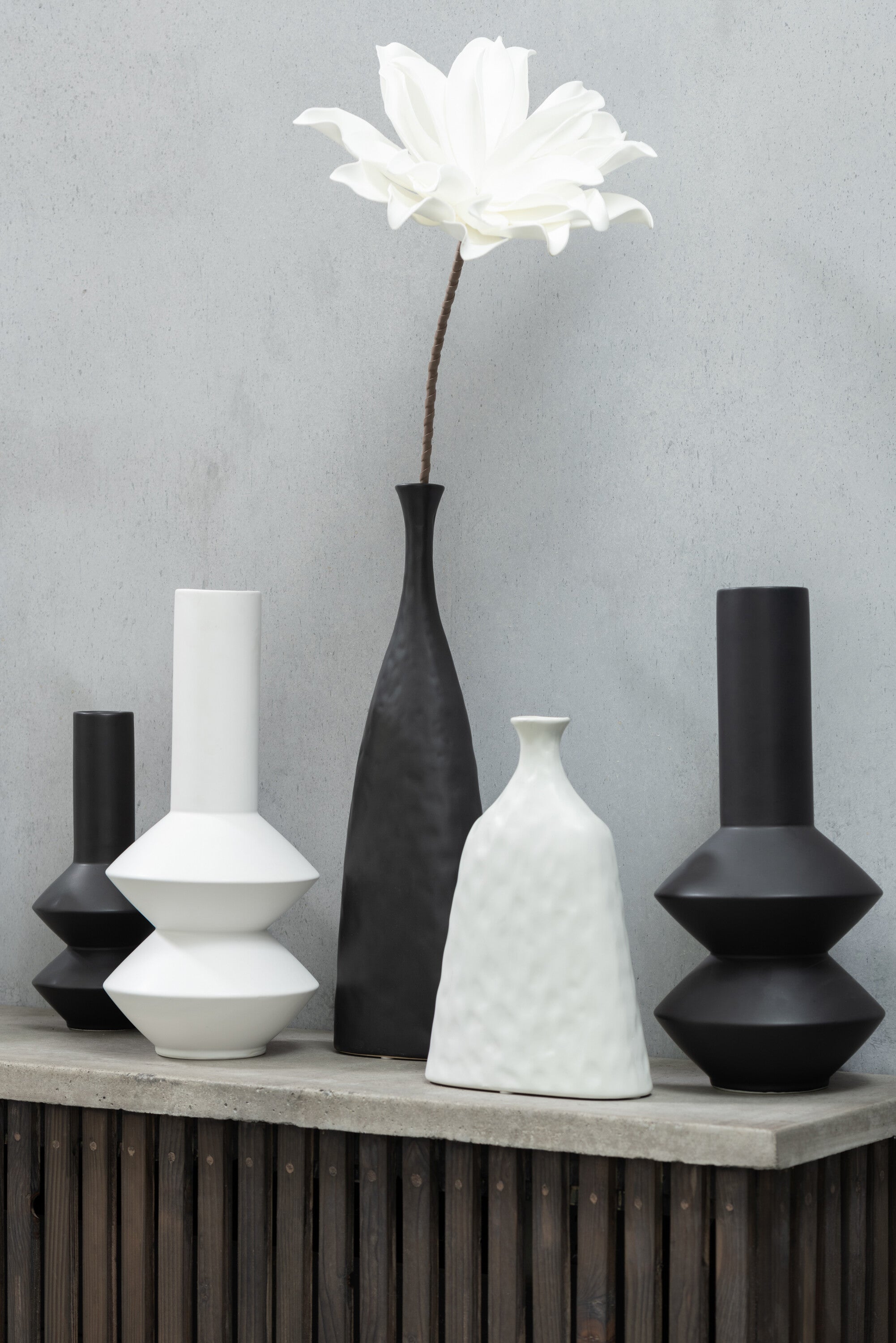 J-Line bloem Tak Korte Bladeren 1 Kop Eva - polyresin - wit