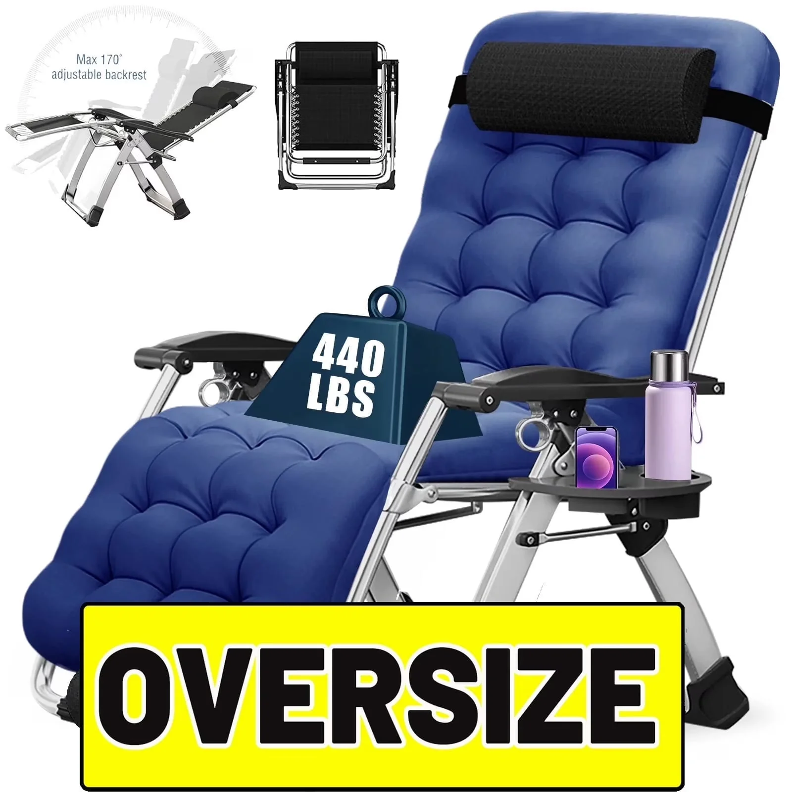 NAIZEA Zero Gravity Lawn Recliner Chairs, 2 Pack, Black - Image 4 NAIZEA Zero Gravity Lawn Recliner Chairs, 2 Pack, Black - Image 4