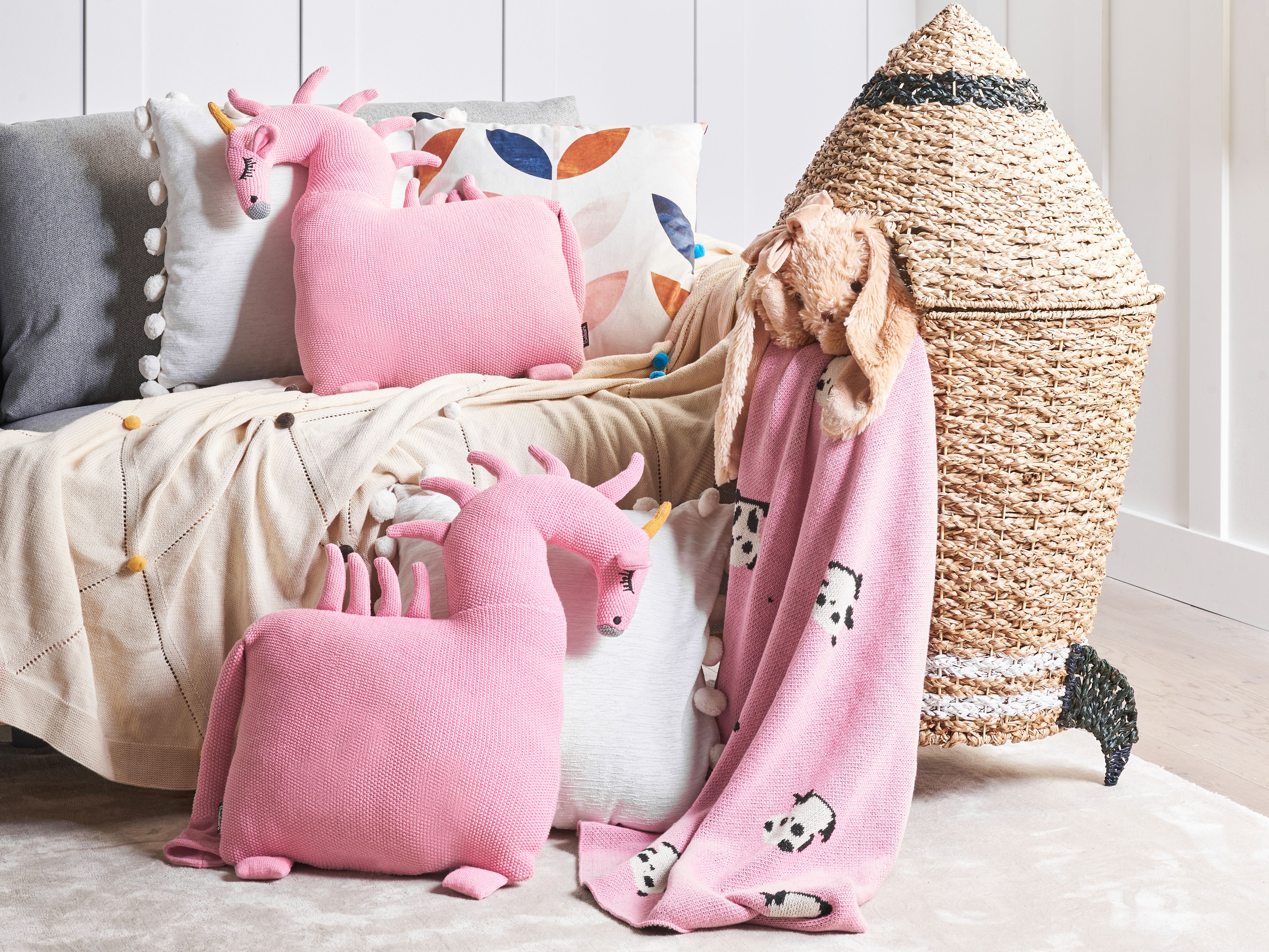 Set of 2 Decorative Cushions LAMMI Cotton 45 x 45 cm Pink Unicorn