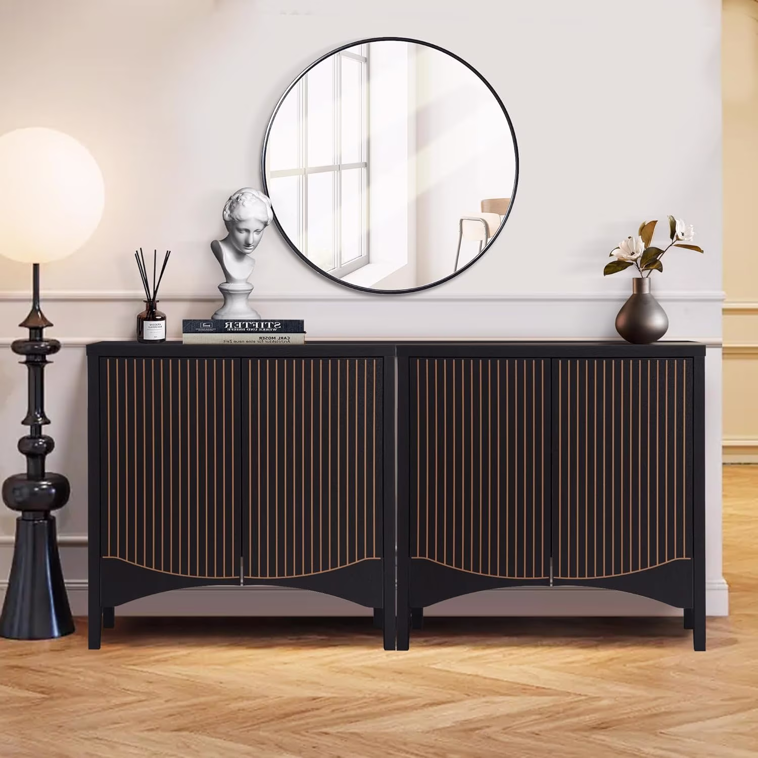 LEFHDA 2PCS Buffet Cabinet, Sideboard Cabinet with Storage, Accent Storage Cabinet with Carved Arc Door Design for Kitchen Dining Room, 2 Doors Buffet Cabinet with Adjustable Shelves - Image 24