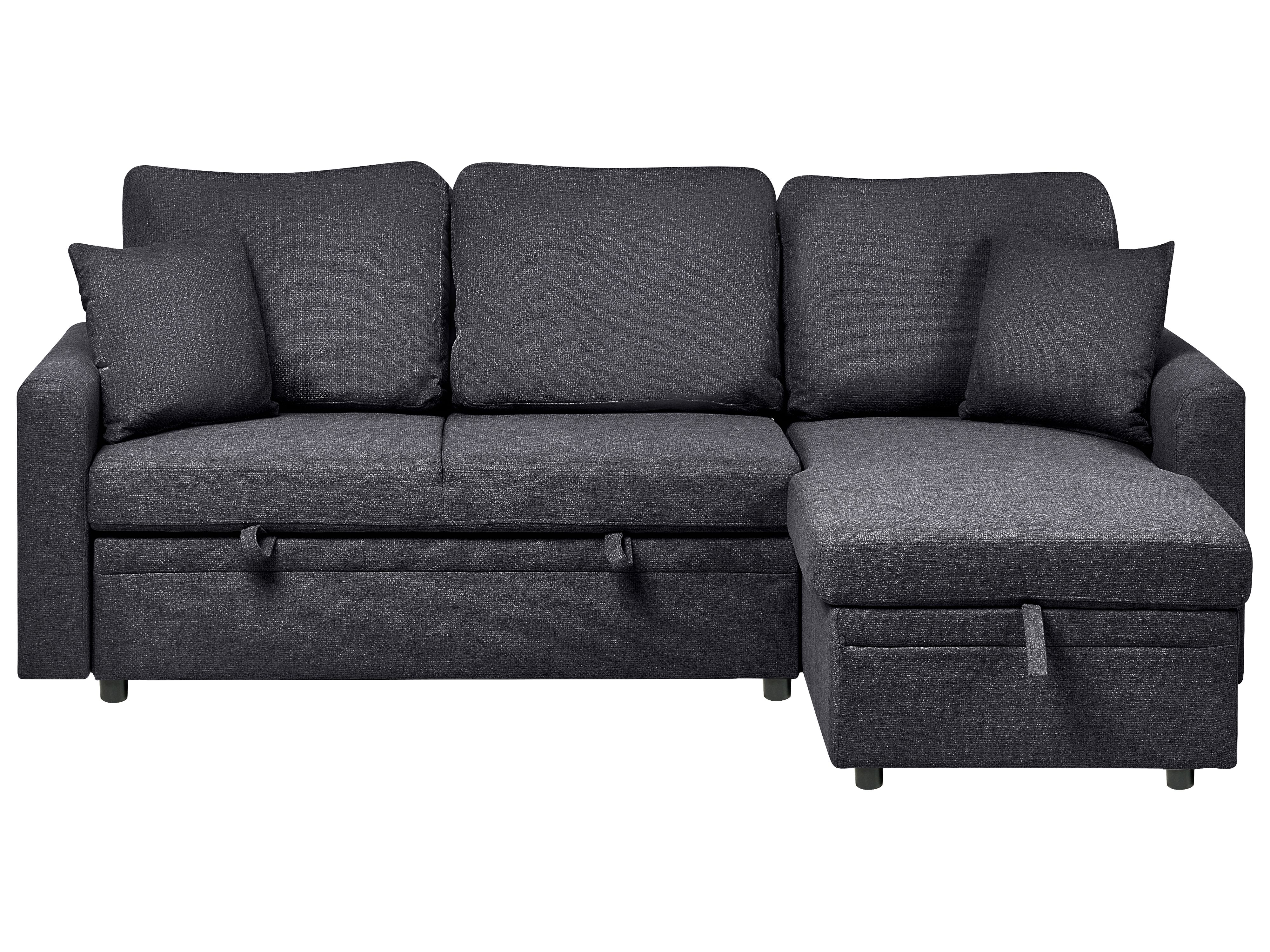 Corner Sofa Bed 3 Seater NASSJO Faux Linen Black Left Hand
