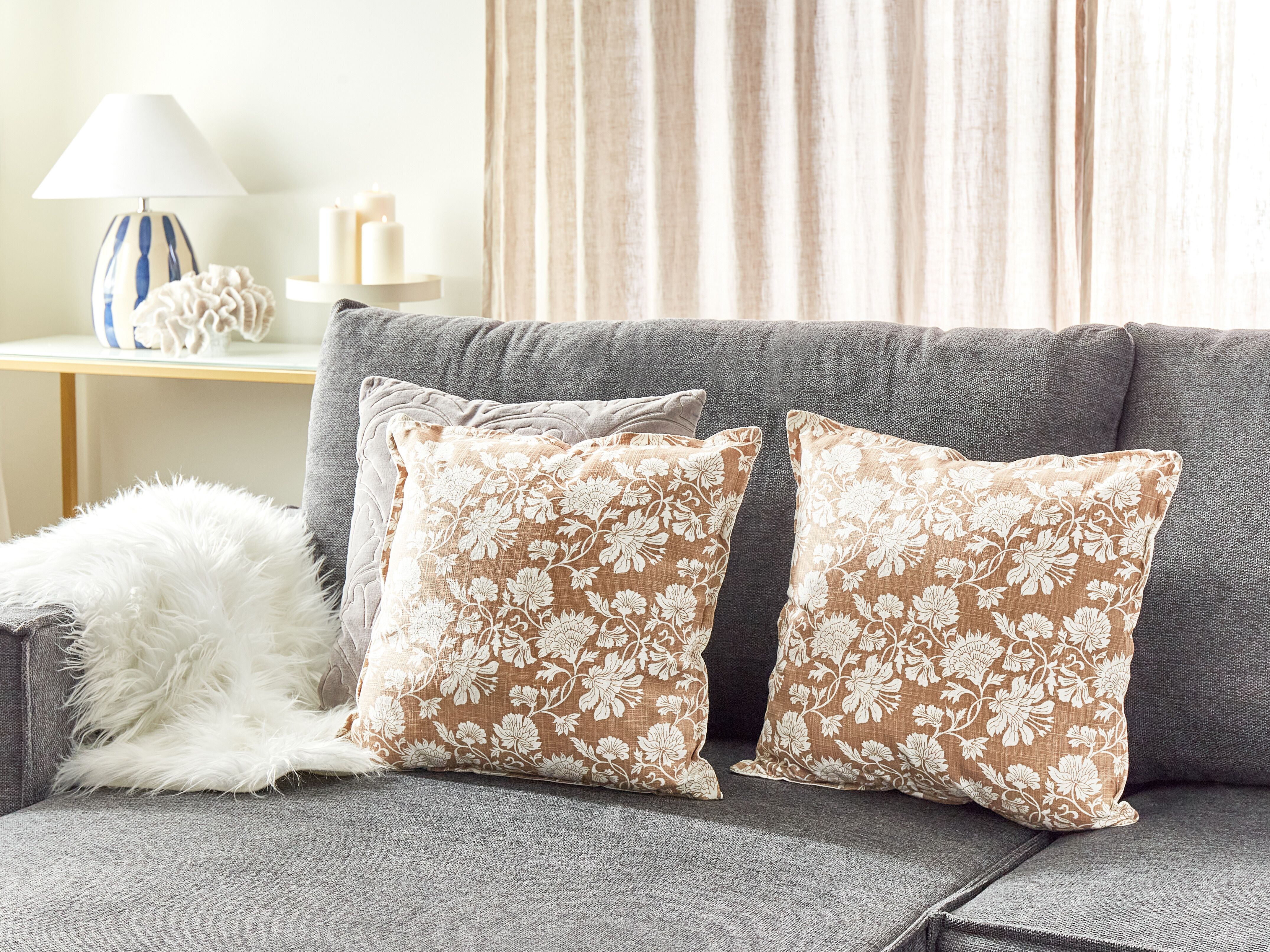 Set of 2 Decorative Cushions NOTELEA Cotton 45 x 45 cm Beige Floral Pattern