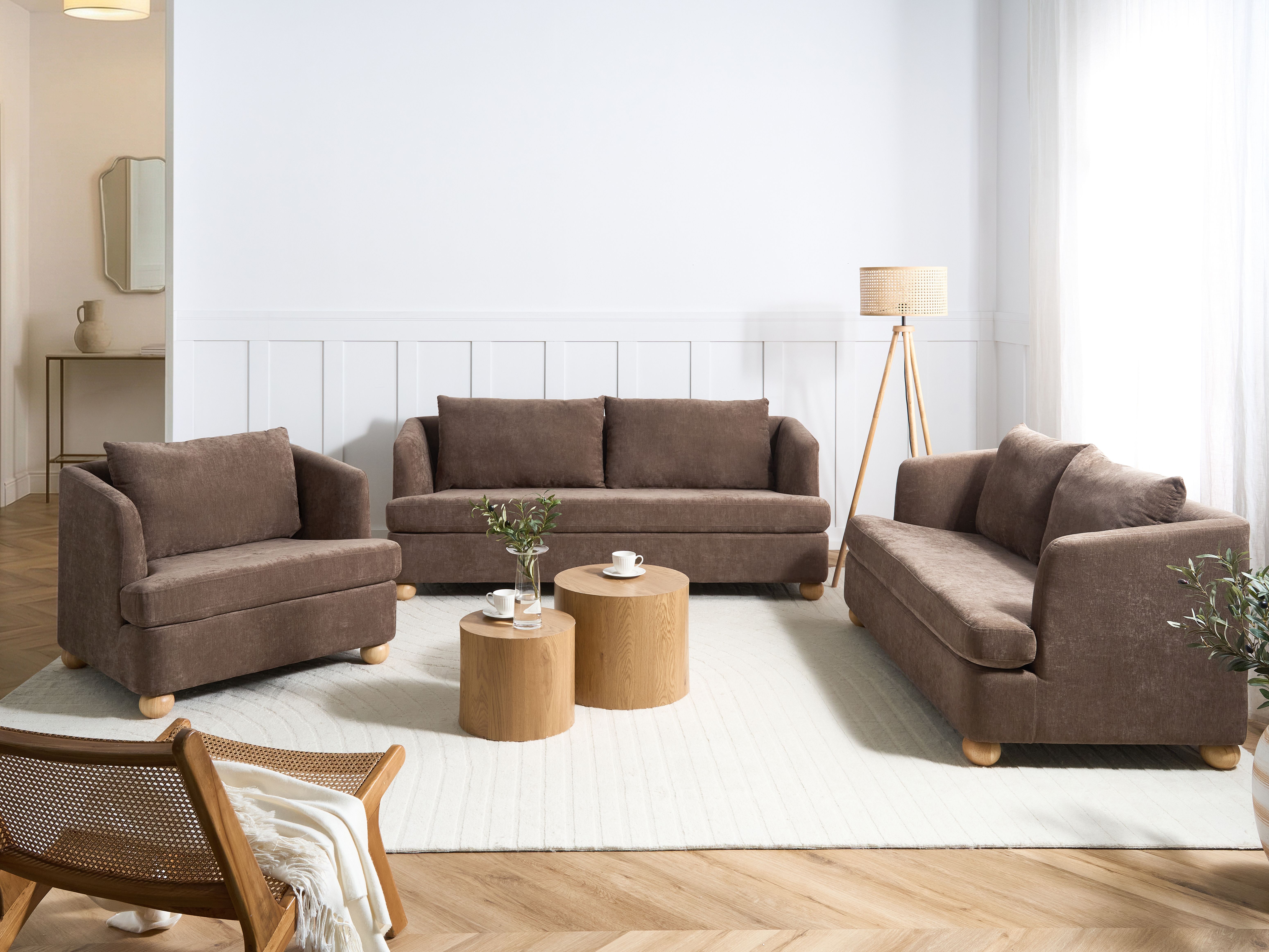 Living Room Set 6 Seater RATTVIK Chenille Brown
