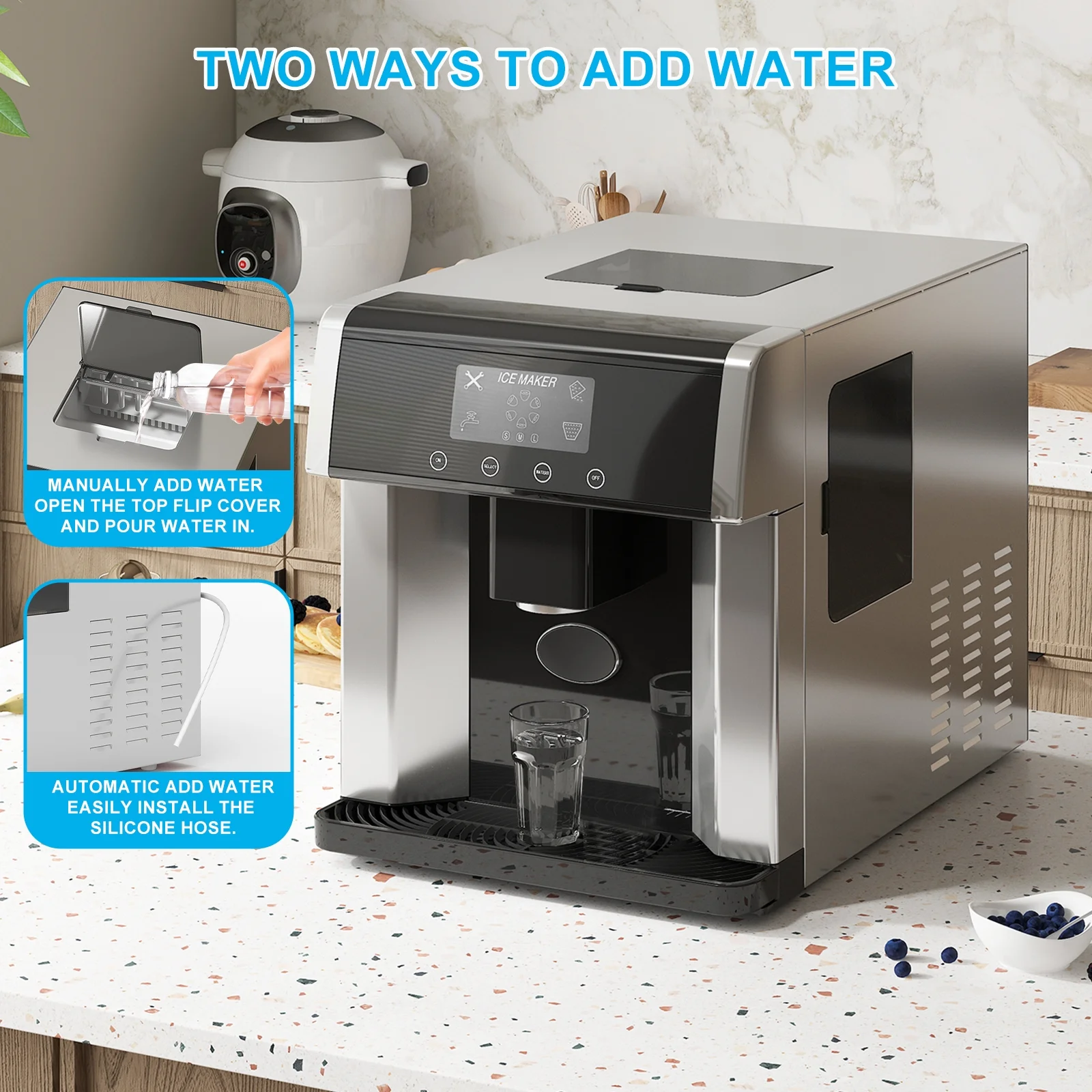 TABU 40Lbs/24H Countertop Ice Maker Machine,3 in 1 Ice Maker with Water Dispenser,Crushed Ice,Black - Image 17