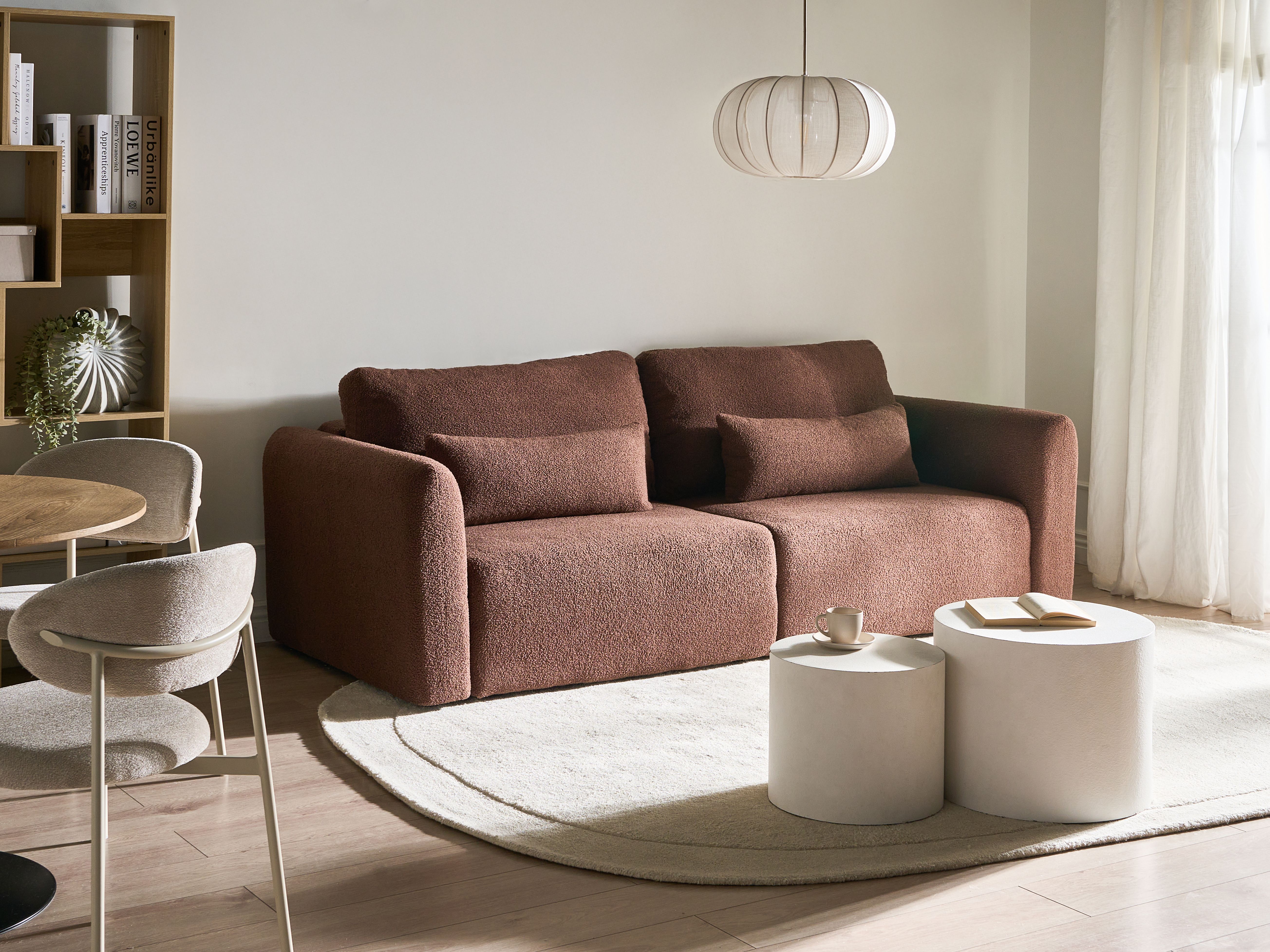 Sofa Bed 3 Seater VAXHOLM Boucle Brown with Storage