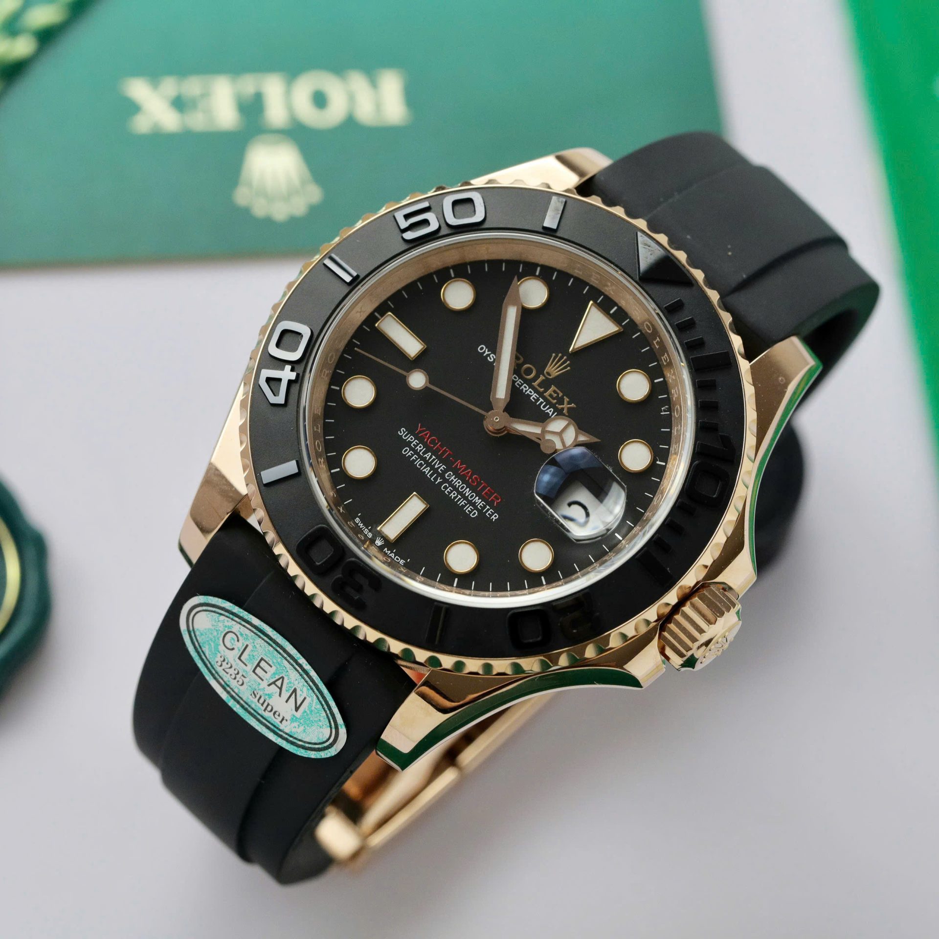 Rolex Yacht-Master 18K Rose Gold Case Replica Watch Black Dial 40mm - Elite Watch Atelier
