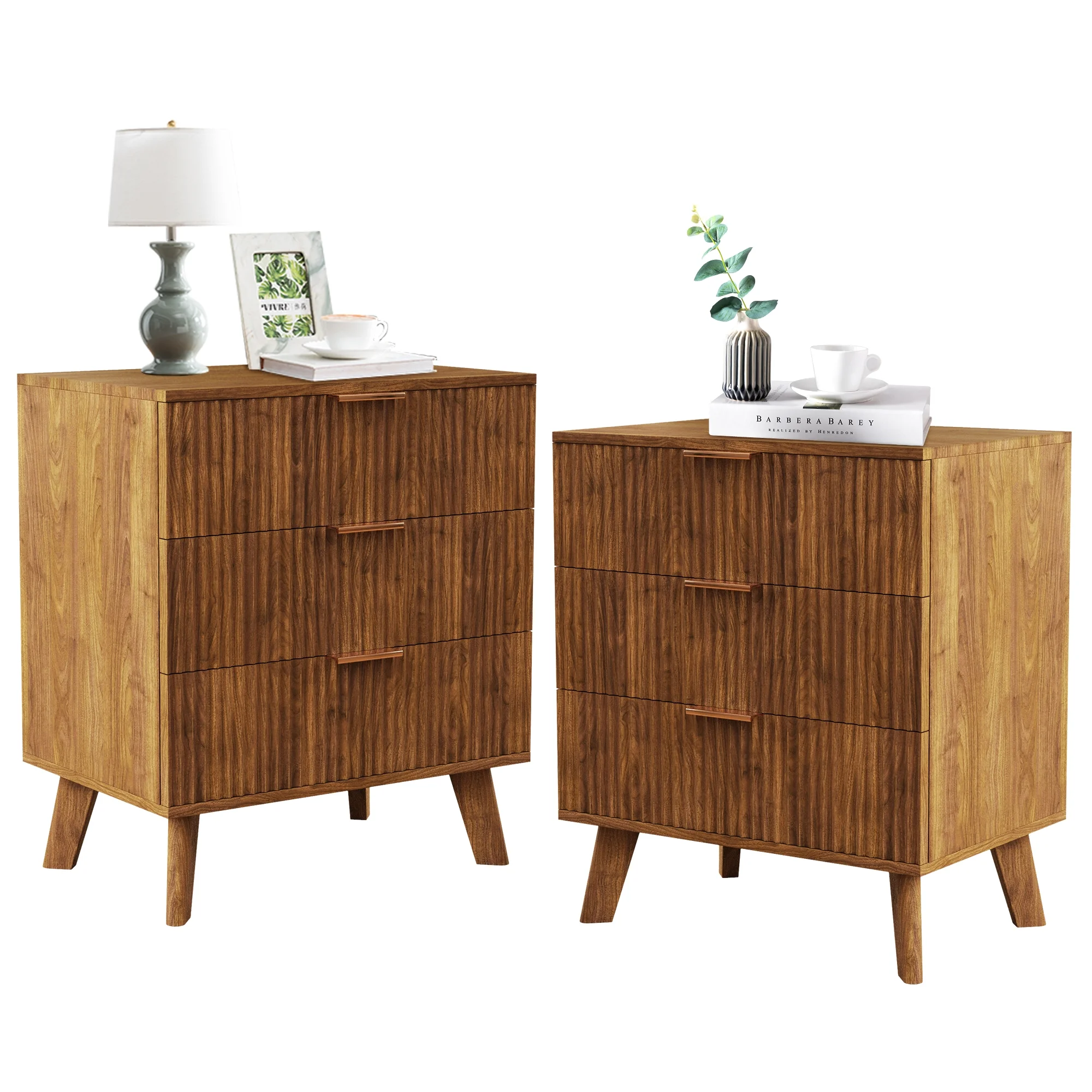 YOCWO Fluted Nightstand for Bedroom Set of 2 , Wood Bedside Table Set of 2 with Drawers, Black - Image 116