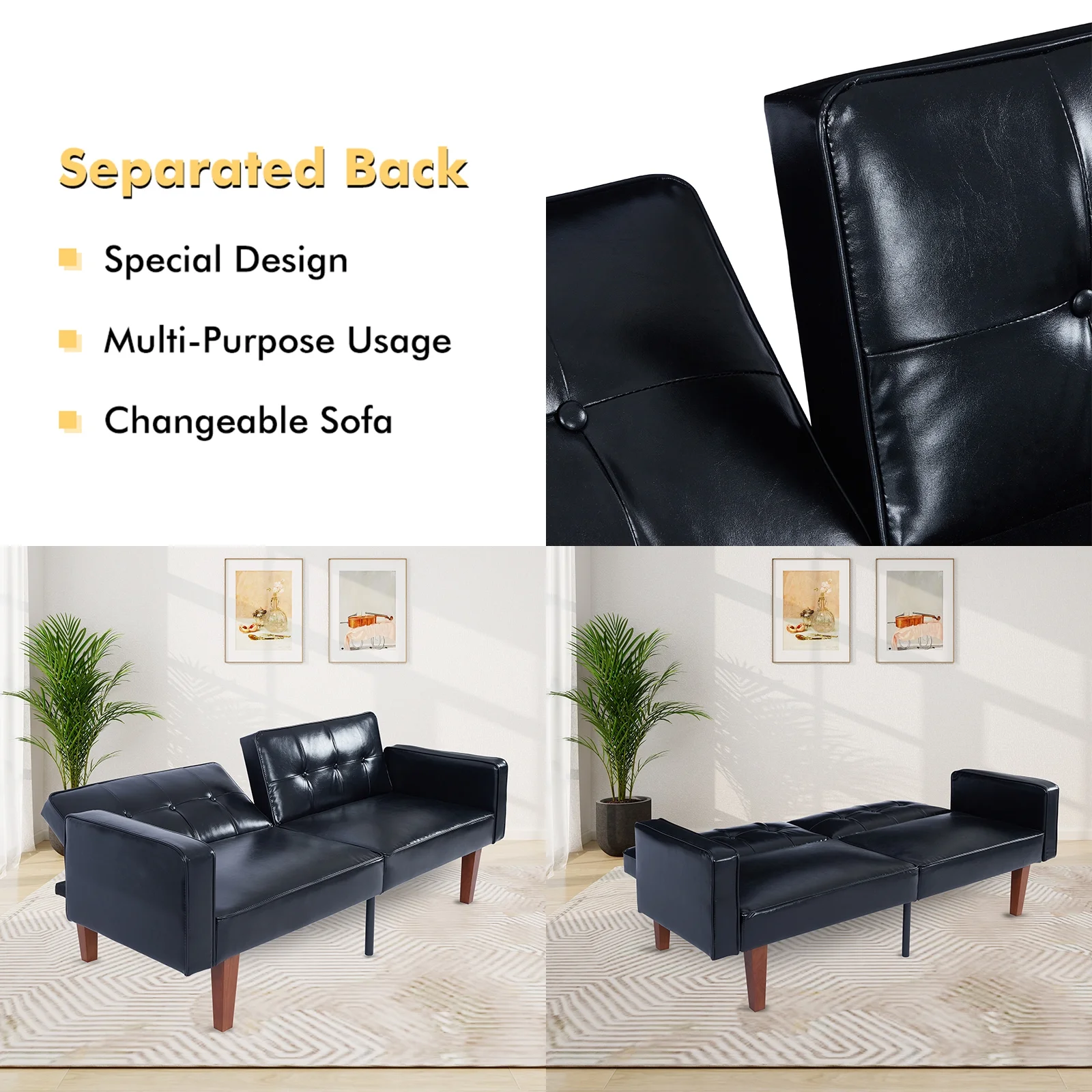 Sofa Bed, Convertible Memory Foam Futon Couch, Adjustable Sleeper Sofa Bed for Living Room, Gray - Image 25