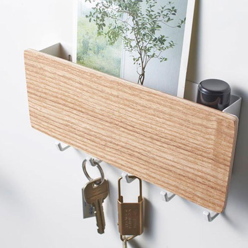 Decoratieve Houten Sleutelhouder met Kleurrijke Haken – Stijlvol en Functioneel Wandrek voor Sleutels en Accessoires