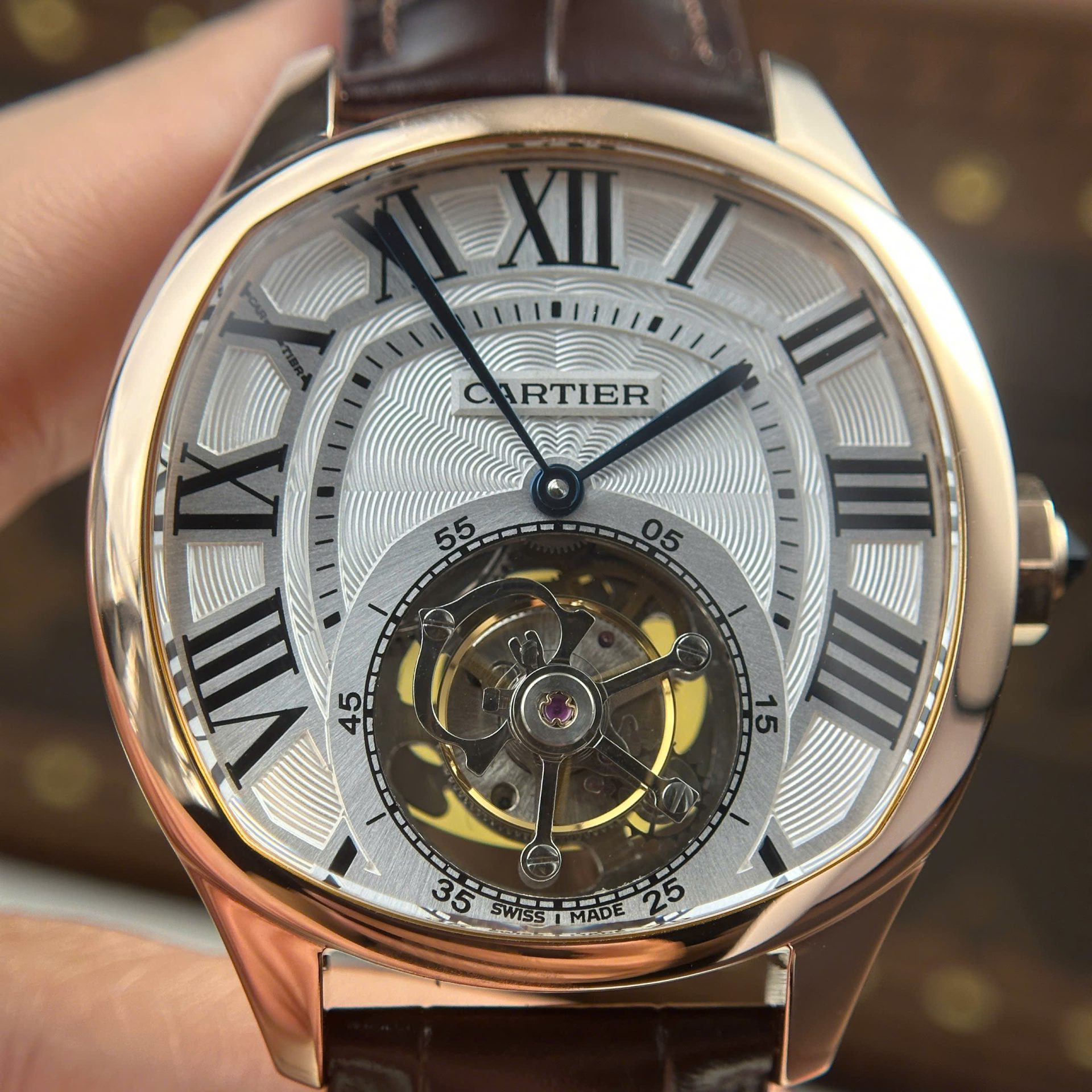 Cartier Drive Tourbillon Best Copies Watch Dial Guiloche Motif Leather Strap 41mm - Top club