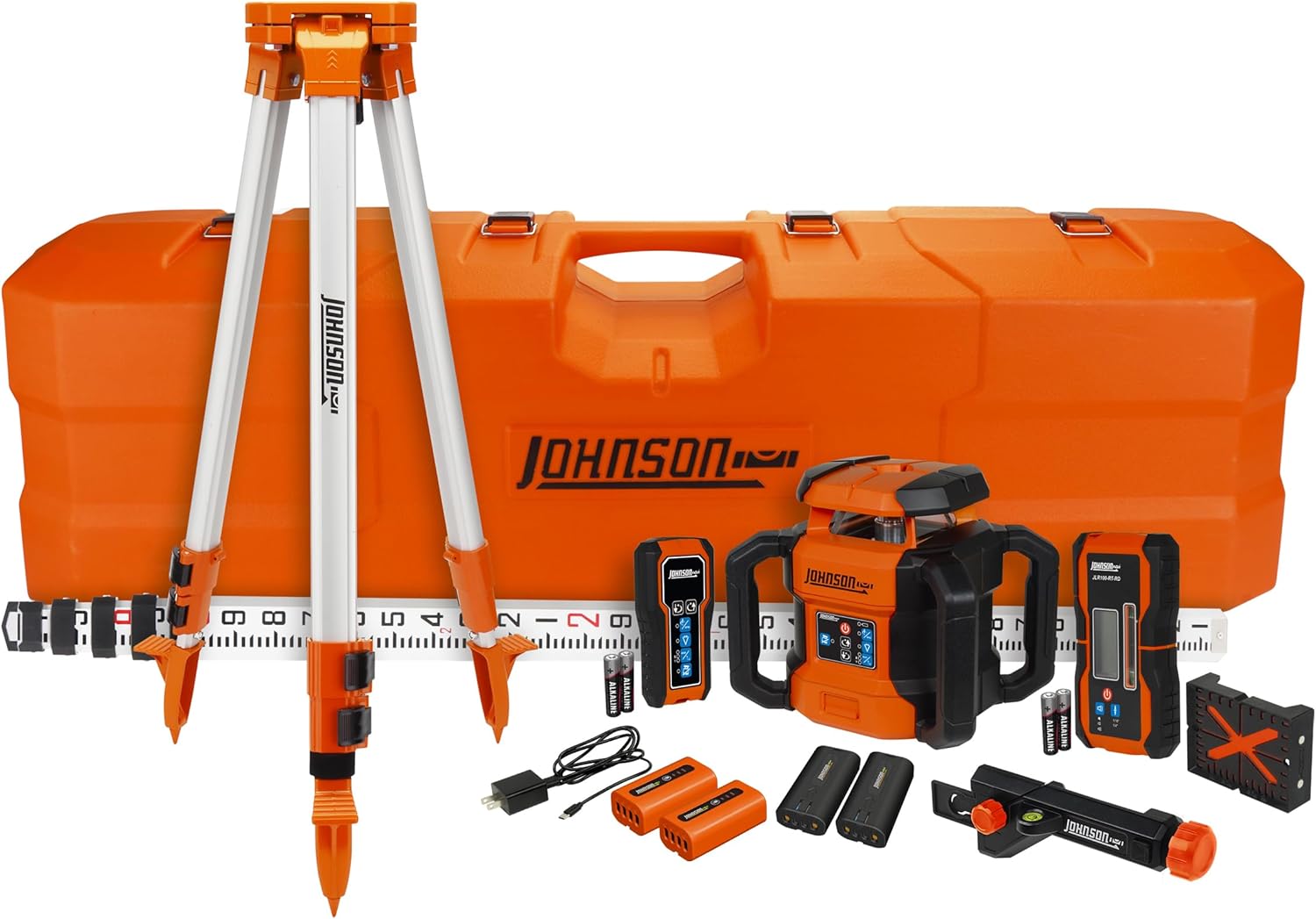 Johnson Level & Tool JRT300-RDHV-S Self-Leveling Red Dual Slope Rotary Laser System, 4,000FT Range, Lithium Ion Batteries, Magnetic Target, Laser Detector, Remote Control, Tripod and 13 FT Grade Rod