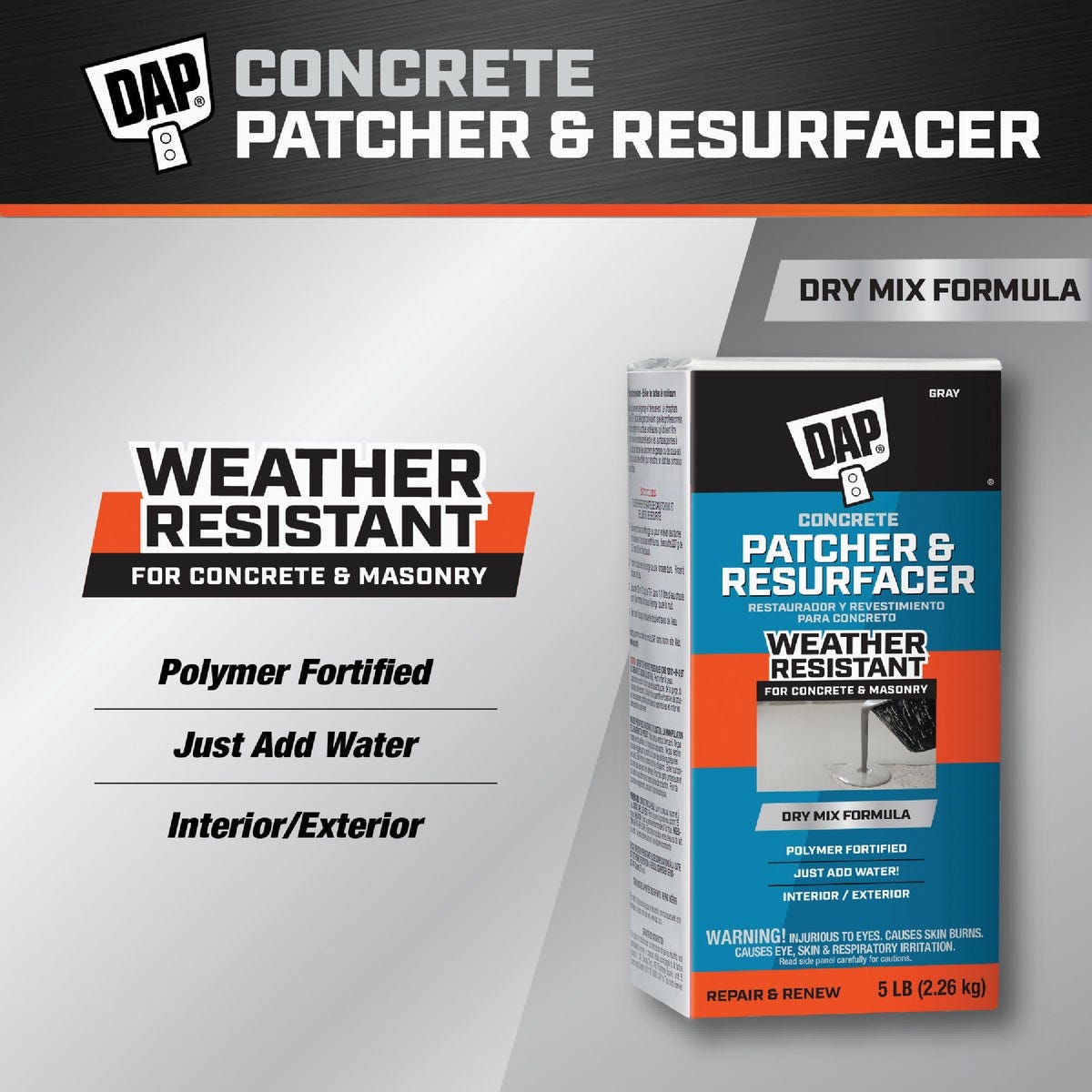 Dap 5 Lb. Concrete Patcher & Resurfacer Dry Mix, Gray